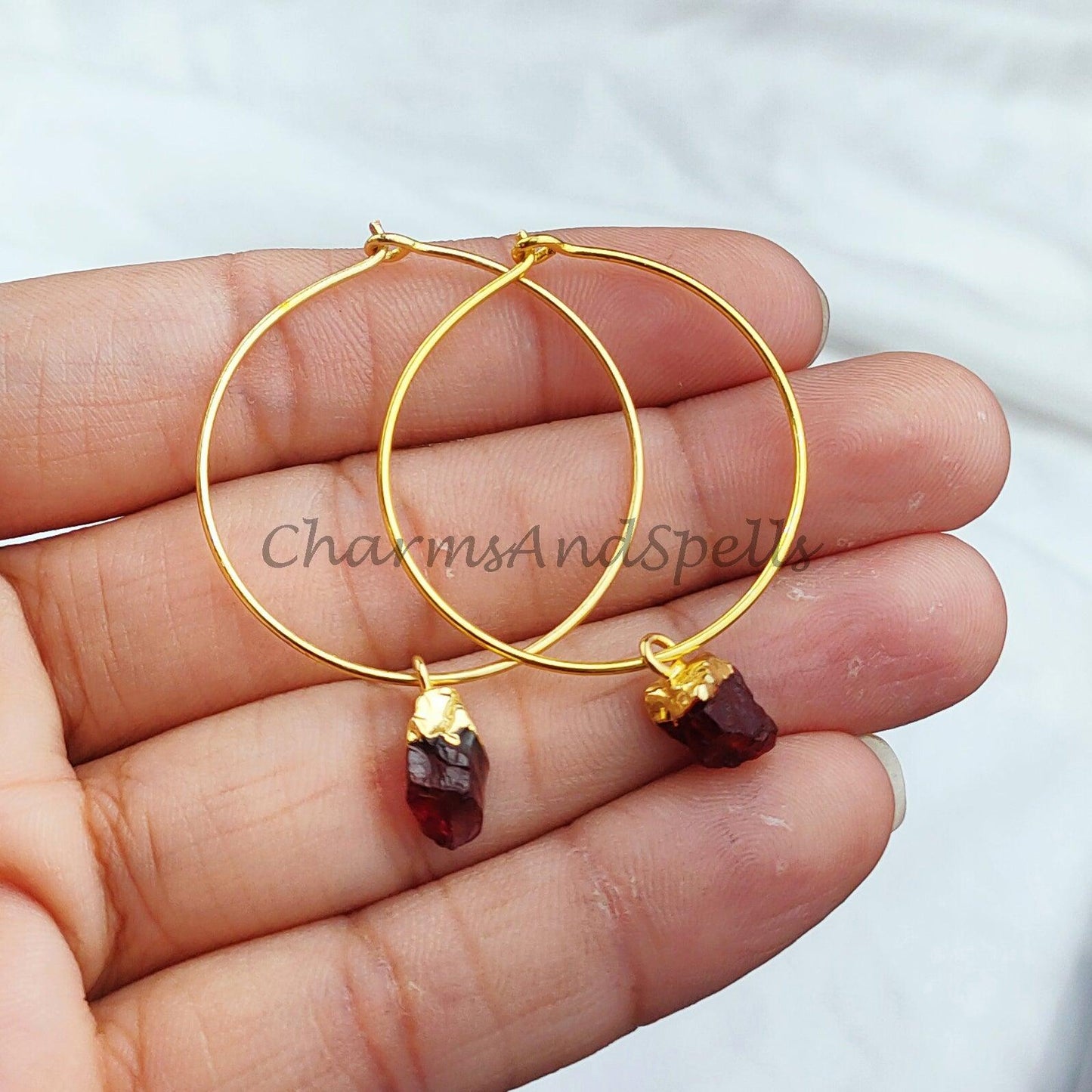 Garnet Earrings, January Birthstone, Electroplated Dangle Earrings, Gift Earrings, Dainty Garnet Jewelry, Gift for women - Charms And Spells