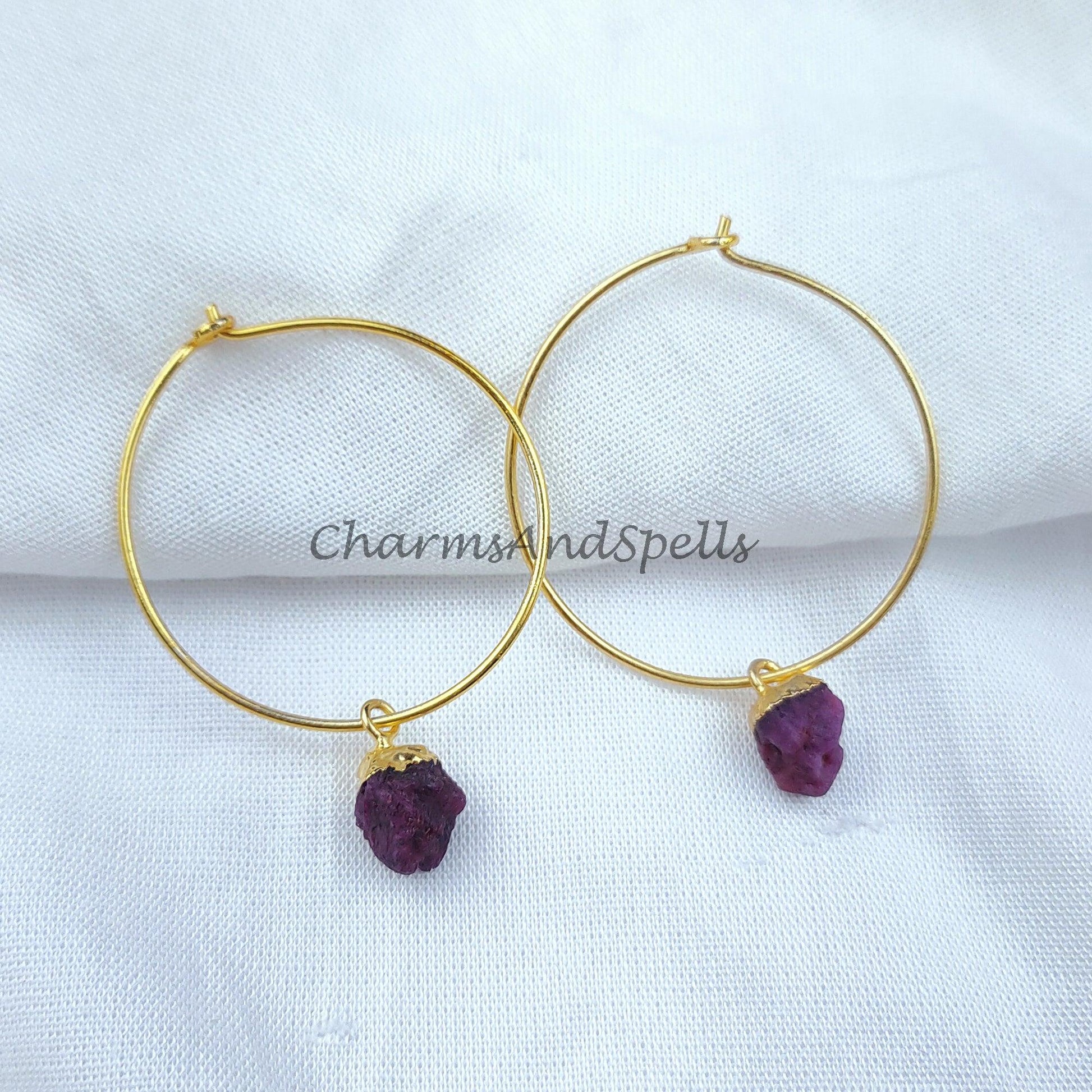 Genuine Ruby Earrings, Gold Electroplated Earrings, Red Stone Teardrop Earrings, Ruby Jewelry for women, July Birthstone - Charms And Spells