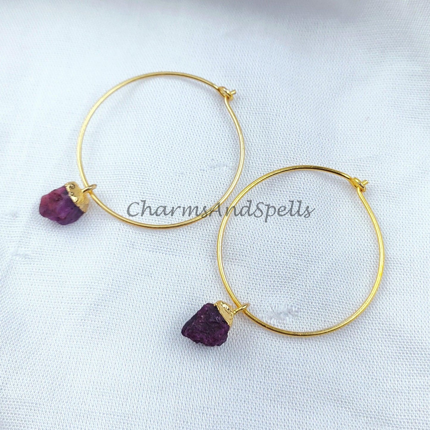 Genuine Ruby Earrings, Gold Electroplated Earrings, Red Stone Teardrop Earrings, Ruby Jewelry for women, July Birthstone - Charms And Spells