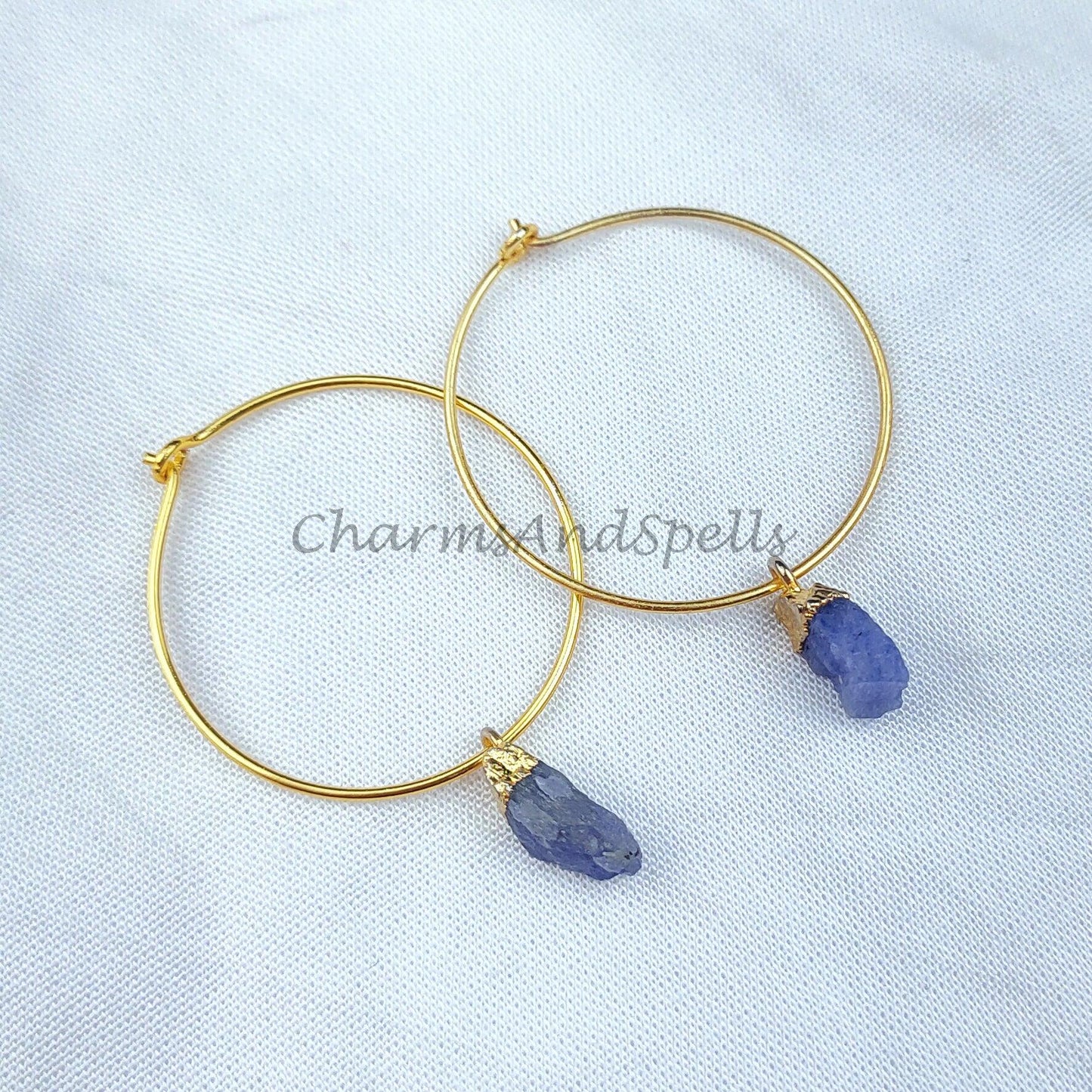 Raw Tanzanite Earrings, Raw Gemstone Earrings, Raw Stone Earrings, Raw Crystal Earrings, Electroplated Minimalist Earrings - Charms And Spells