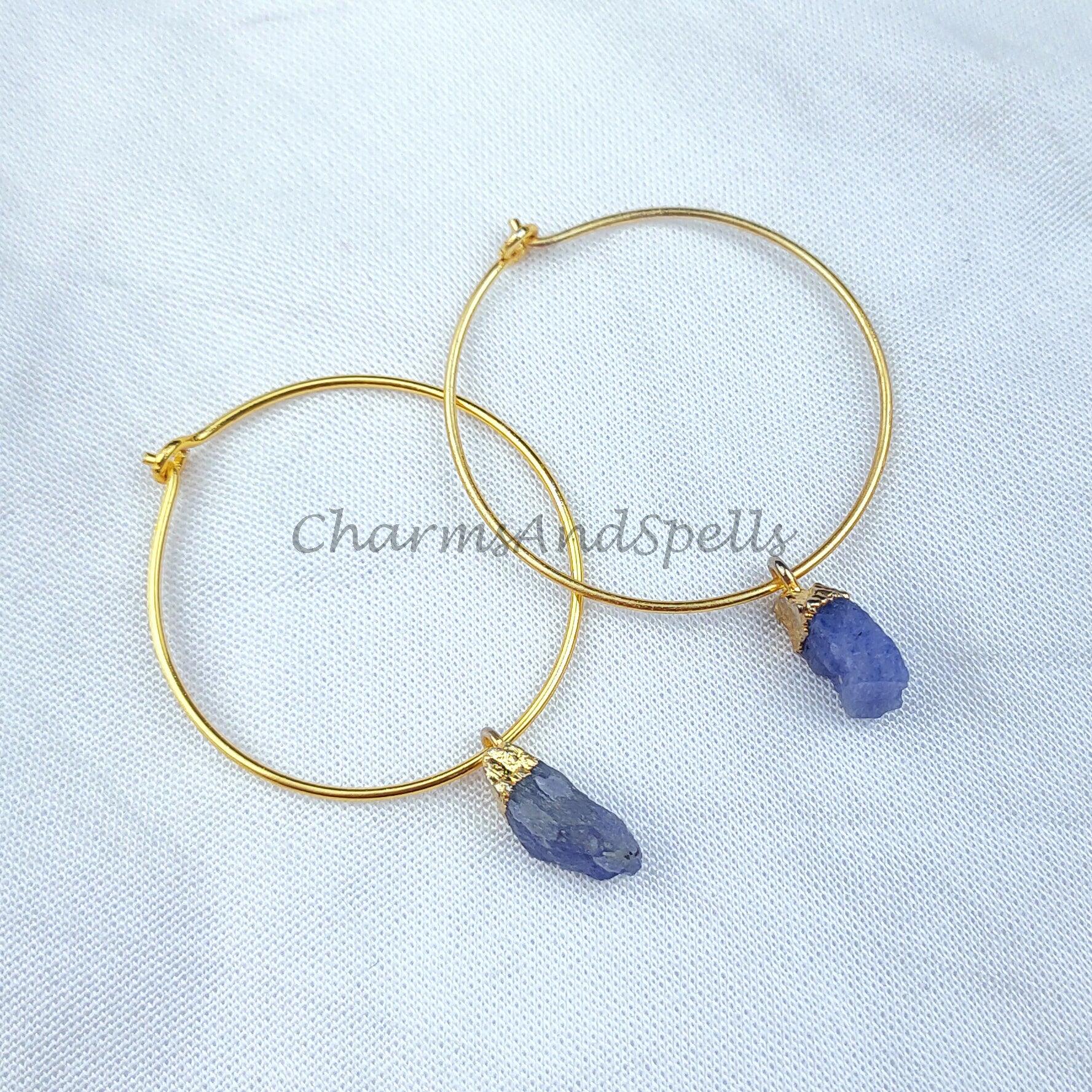 Raw Tanzanite Earrings, Raw Gemstone Earrings, Raw Stone Earrings, Raw Crystal Earrings, Electroplated Minimalist Earrings - Charms And Spells