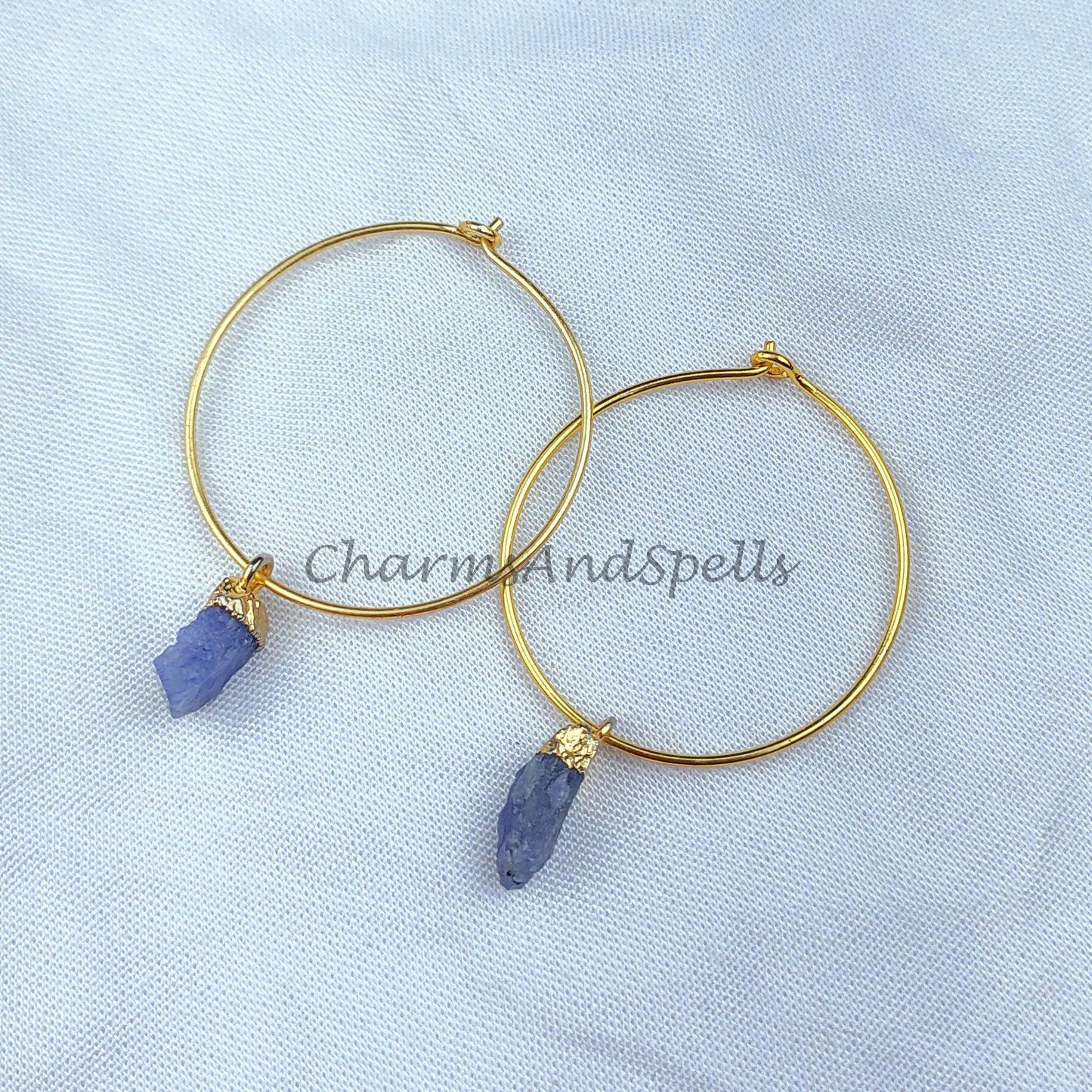 Raw Tanzanite Earrings, Raw Gemstone Earrings, Raw Stone Earrings, Raw Crystal Earrings, Electroplated Minimalist Earrings - Charms And Spells