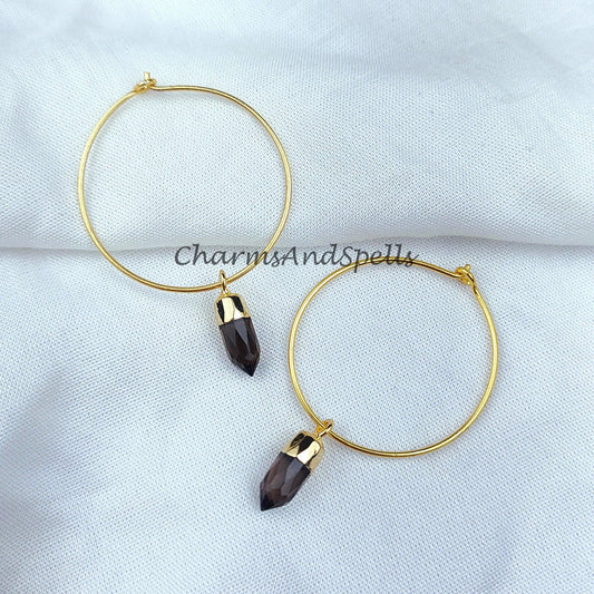 Smoky Quartz Earring | Gold Electroplated Earring | Dangle Earring | Pencil Cut Smoky Quartz Handmade Natural Gemstone Earrings - Charms And Spells