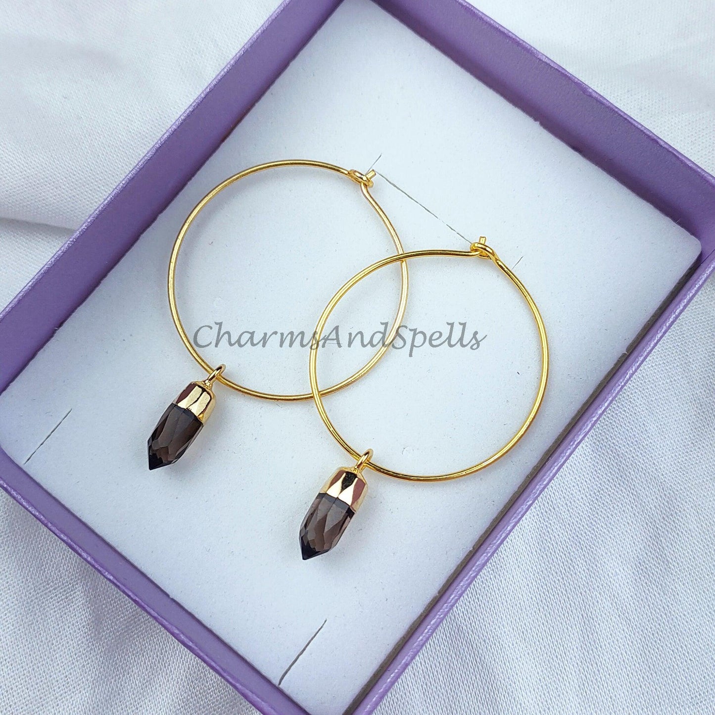 Smoky Quartz Earring | Gold Electroplated Earring | Dangle Earring | Pencil Cut Smoky Quartz Handmade Natural Gemstone Earrings - Charms And Spells