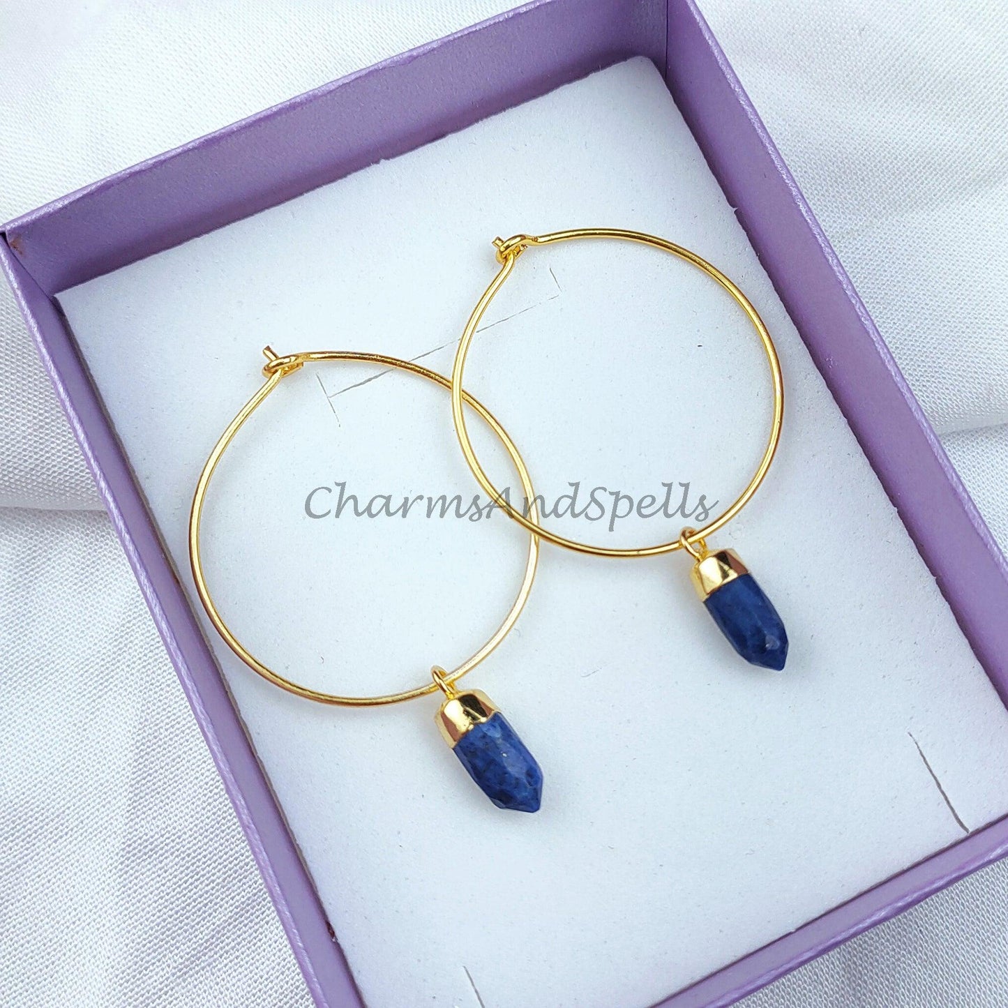 lapis lazuli earrings, blue pencil earrings, dangle earrings, pencil point earrings, electroplated earrings, lapis earring - Charms And Spells