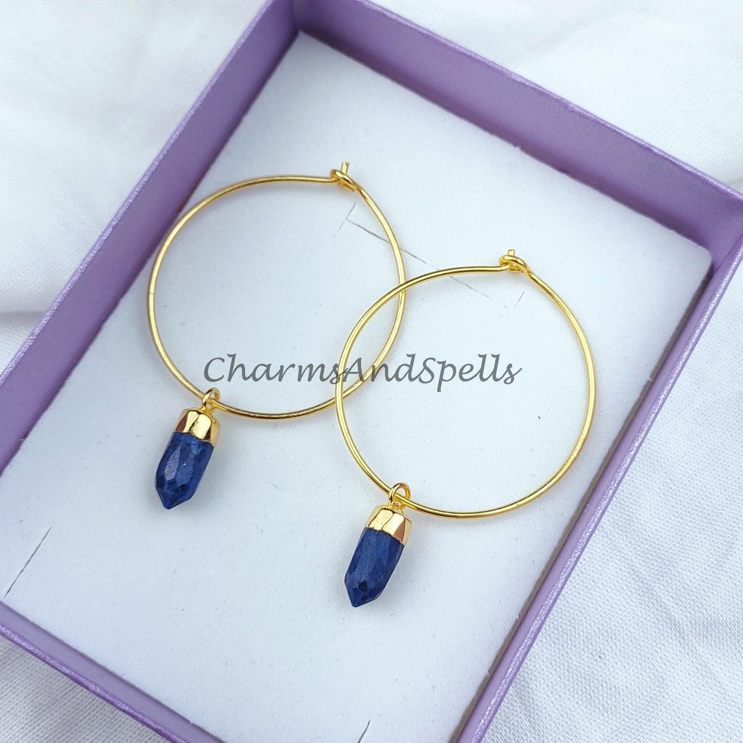 lapis lazuli earrings, blue pencil earrings, dangle earrings, pencil point earrings, electroplated earrings, lapis earring - Charms And Spells