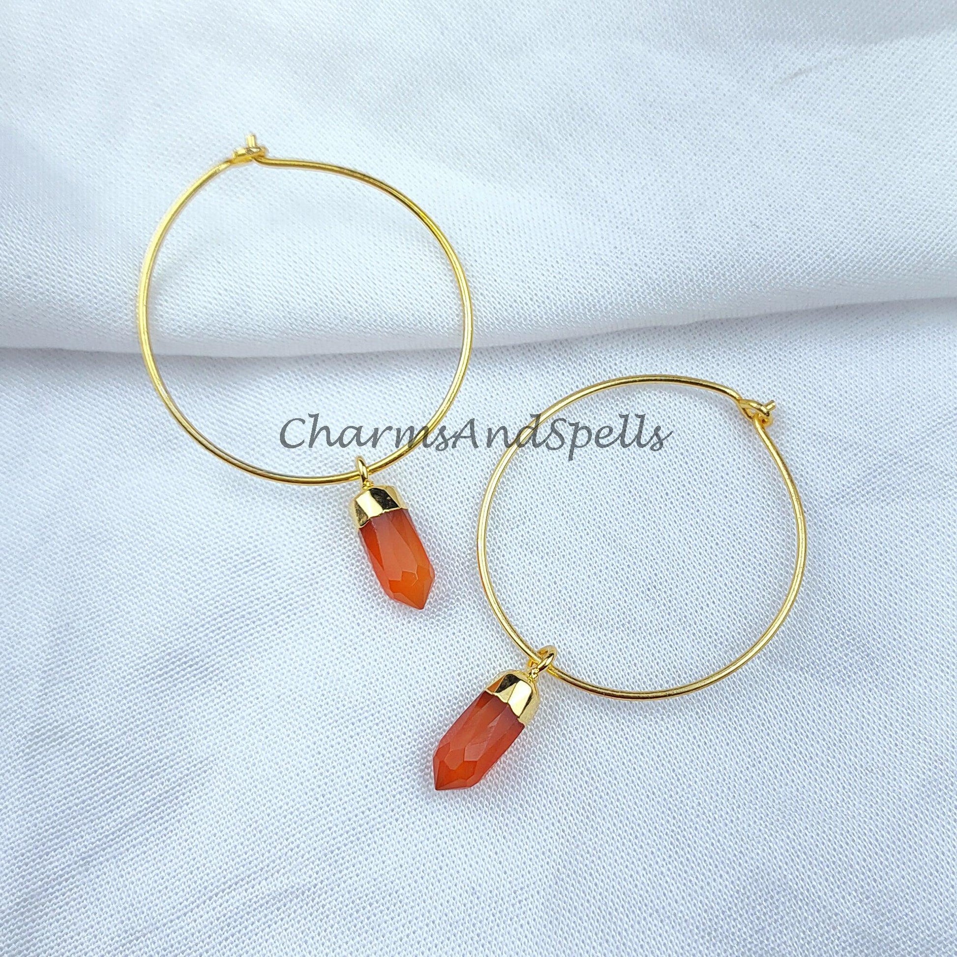 Carnelian Point Crystal Earrings - Dangle Drop Dangly Jewelry - Handmade Jewelry - Positive Energy - Charms And Spells