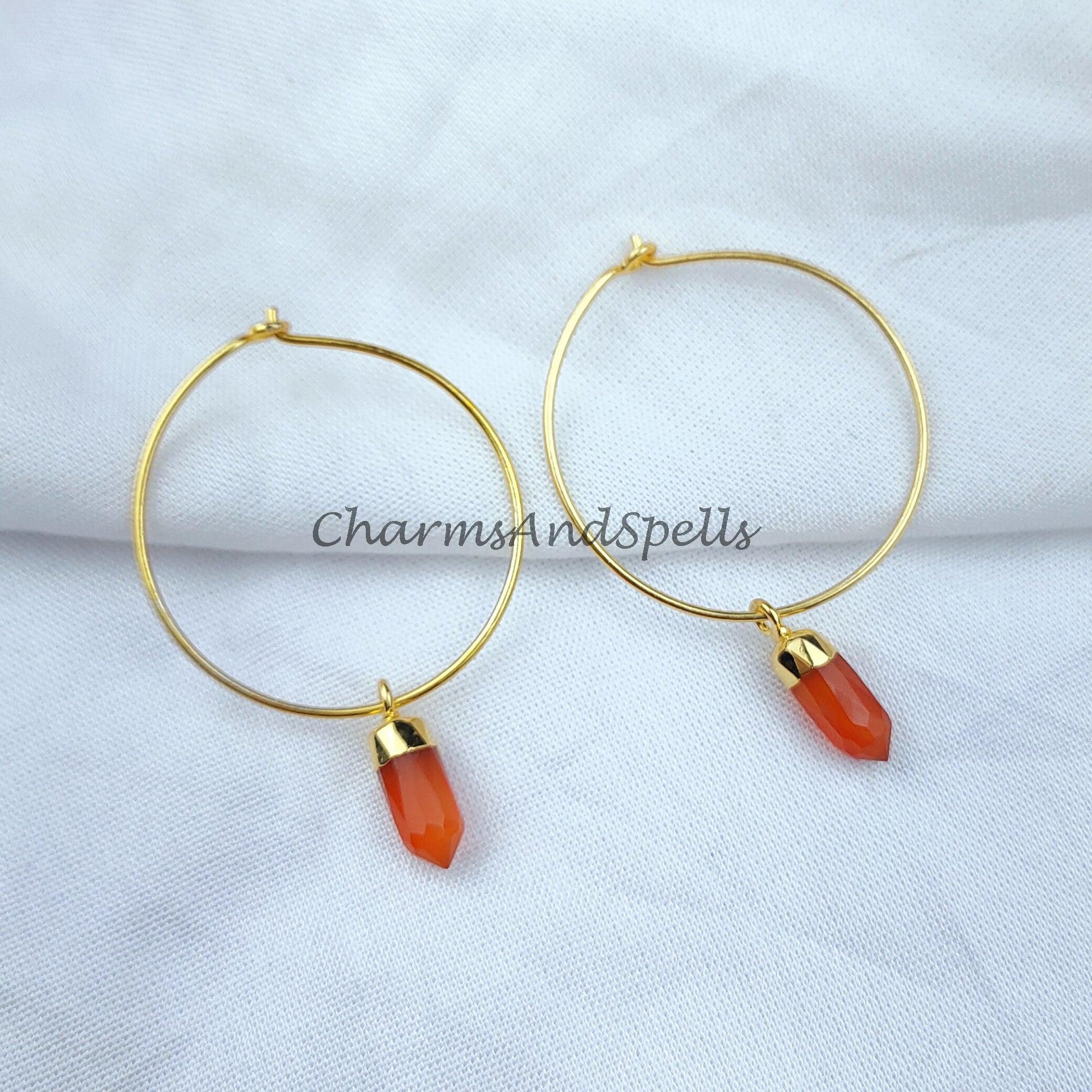 Carnelian Point Crystal Earrings - Dangle Drop Dangly Jewelry - Handmade Jewelry - Positive Energy - Charms And Spells