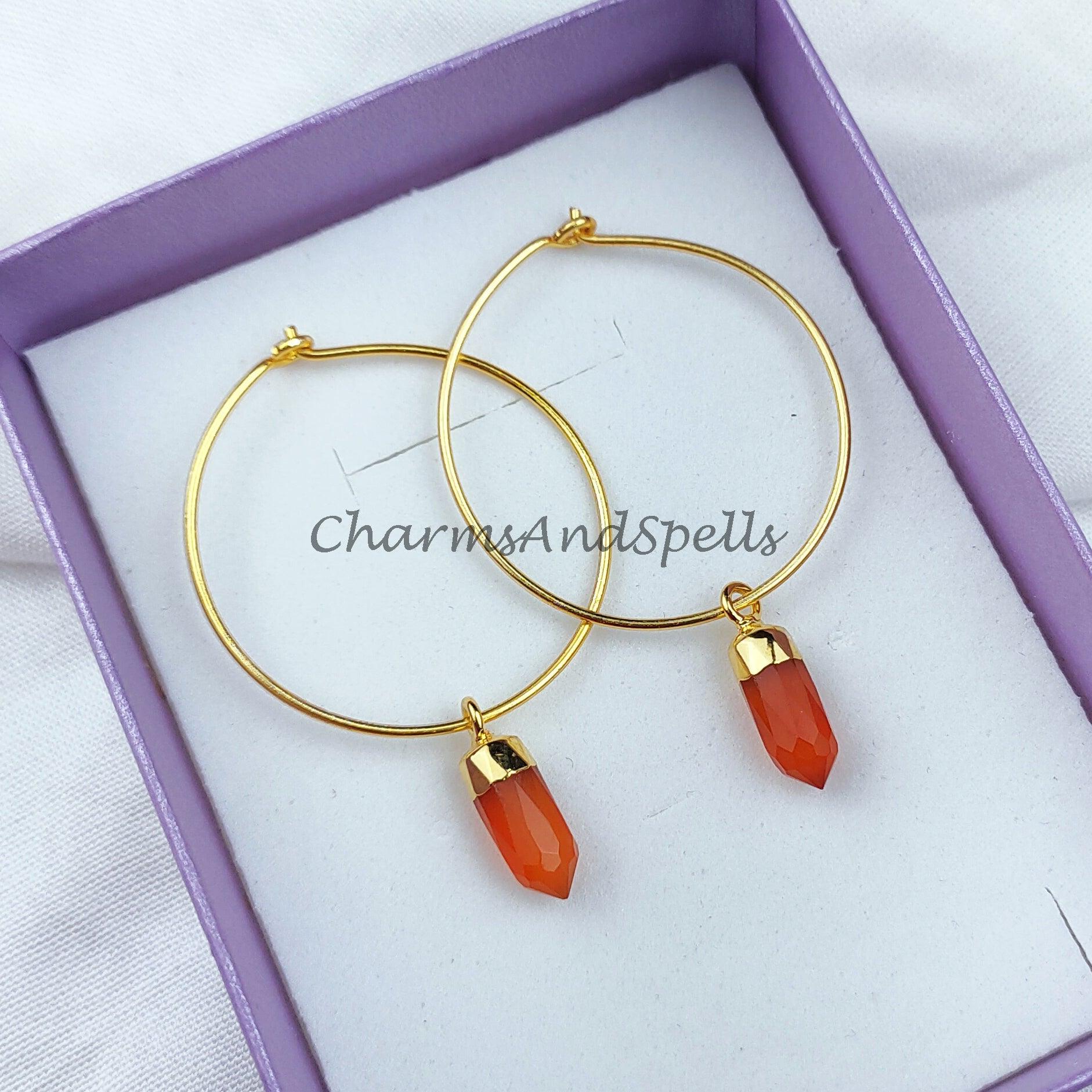 Carnelian Point Crystal Earrings - Dangle Drop Dangly Jewelry - Handmade Jewelry - Positive Energy - Charms And Spells