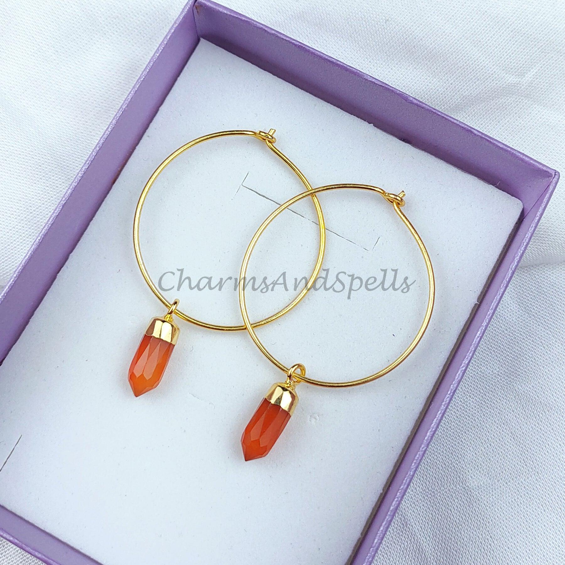 Carnelian Point Crystal Earrings - Dangle Drop Dangly Jewelry - Handmade Jewelry - Positive Energy - Charms And Spells