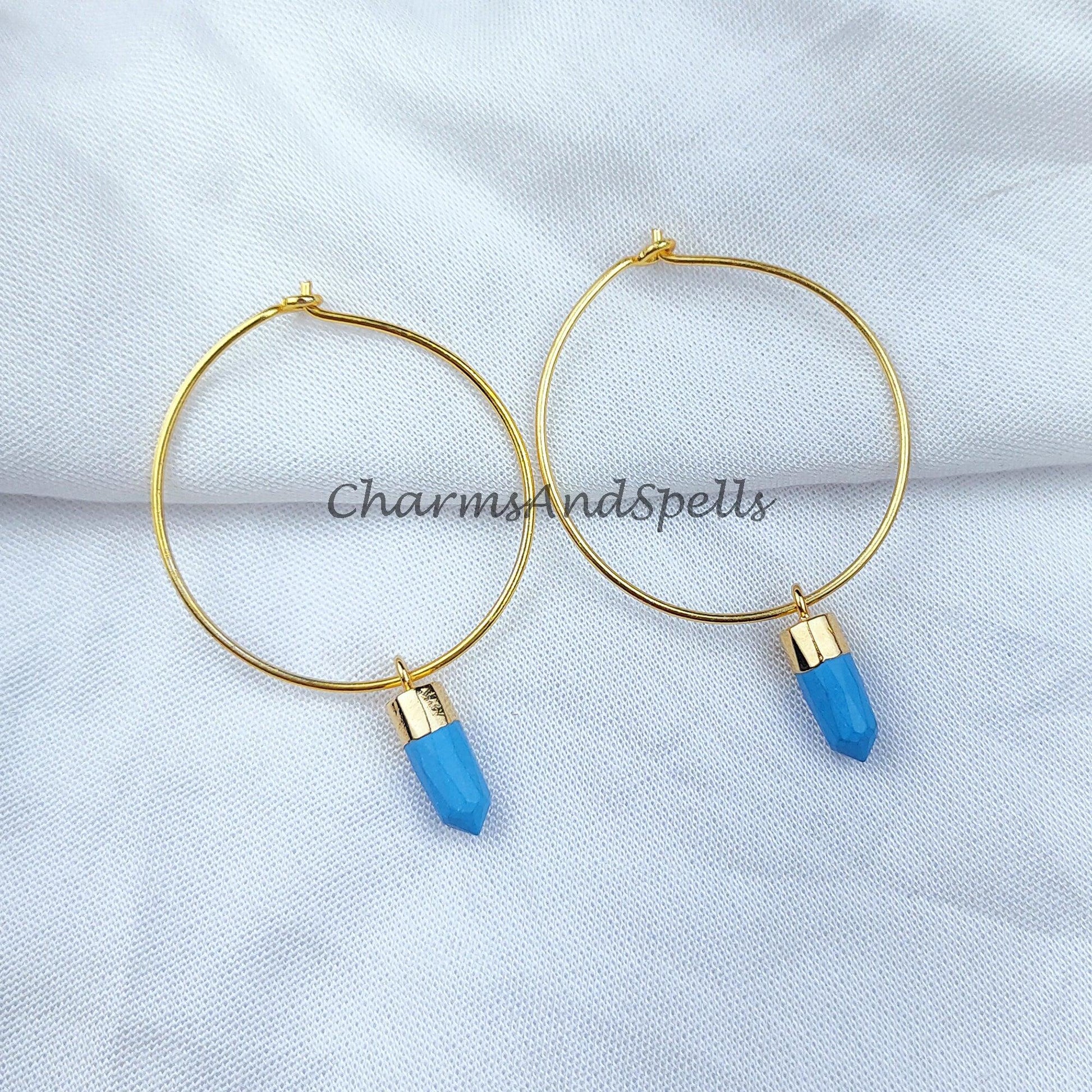 Turquoise Earring, Handmade Earring, Pencil Earring, Gemstone Earring, Gold Electroplated Earring, Women Earring - Charms And Spells