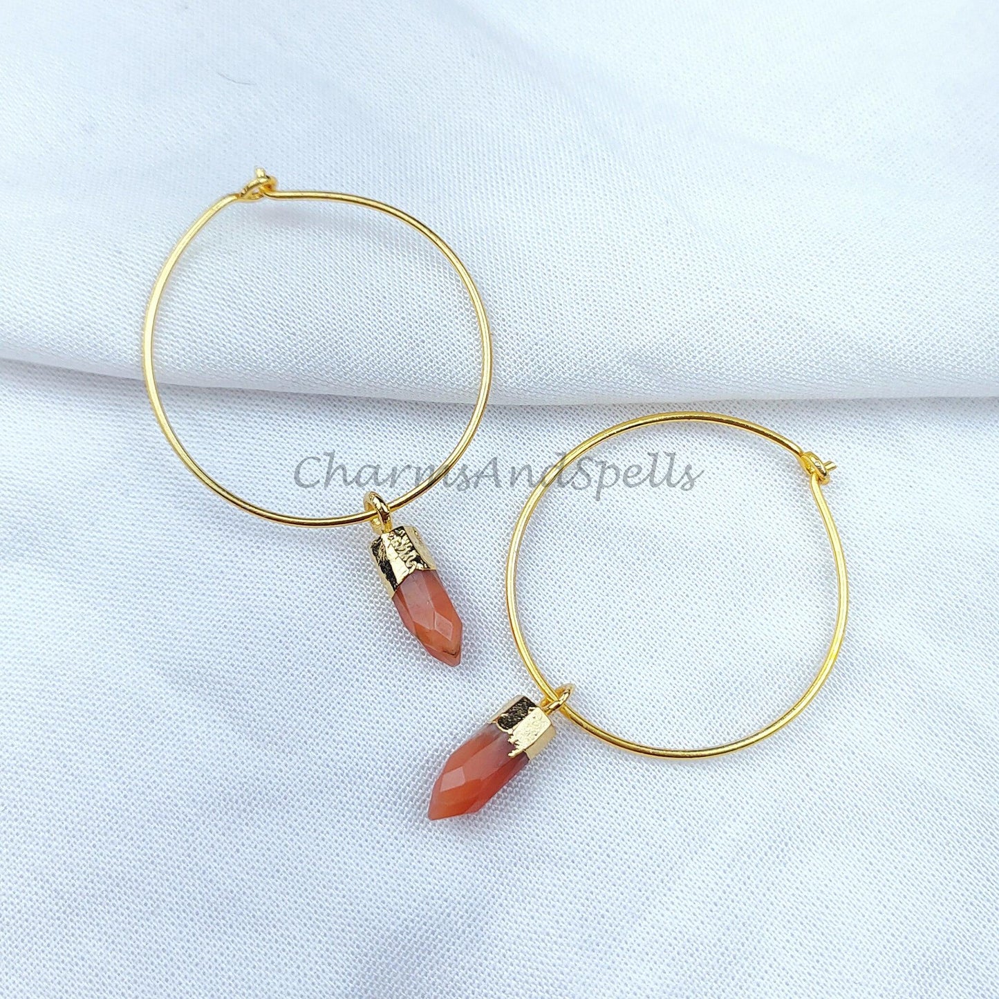 Orange Moonstone Earring, Pencil Earring, Gold Electroplated Earring, Gemstone Earring, Women Earring, Handmade Earring - Charms And Spells