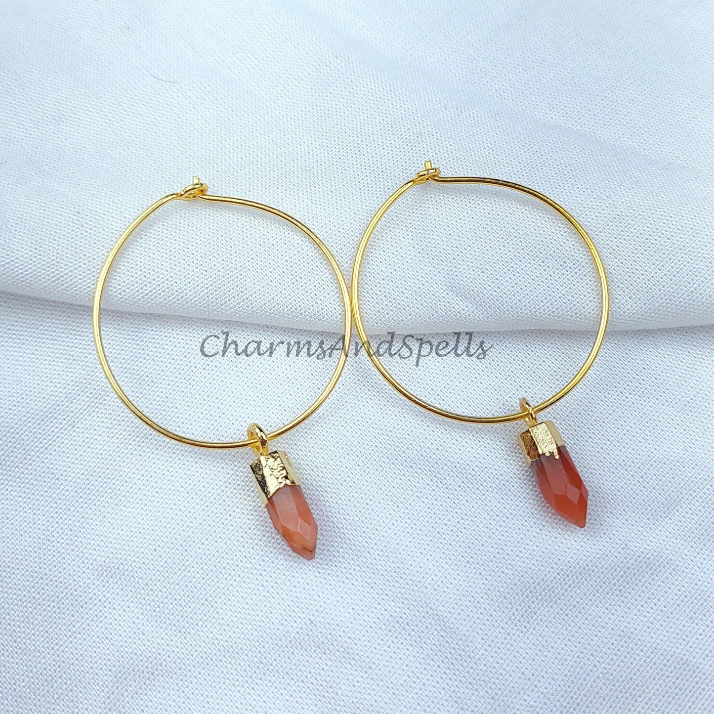 Orange Moonstone Earring, Pencil Earring, Gold Electroplated Earring, Gemstone Earring, Women Earring, Handmade Earring - Charms And Spells