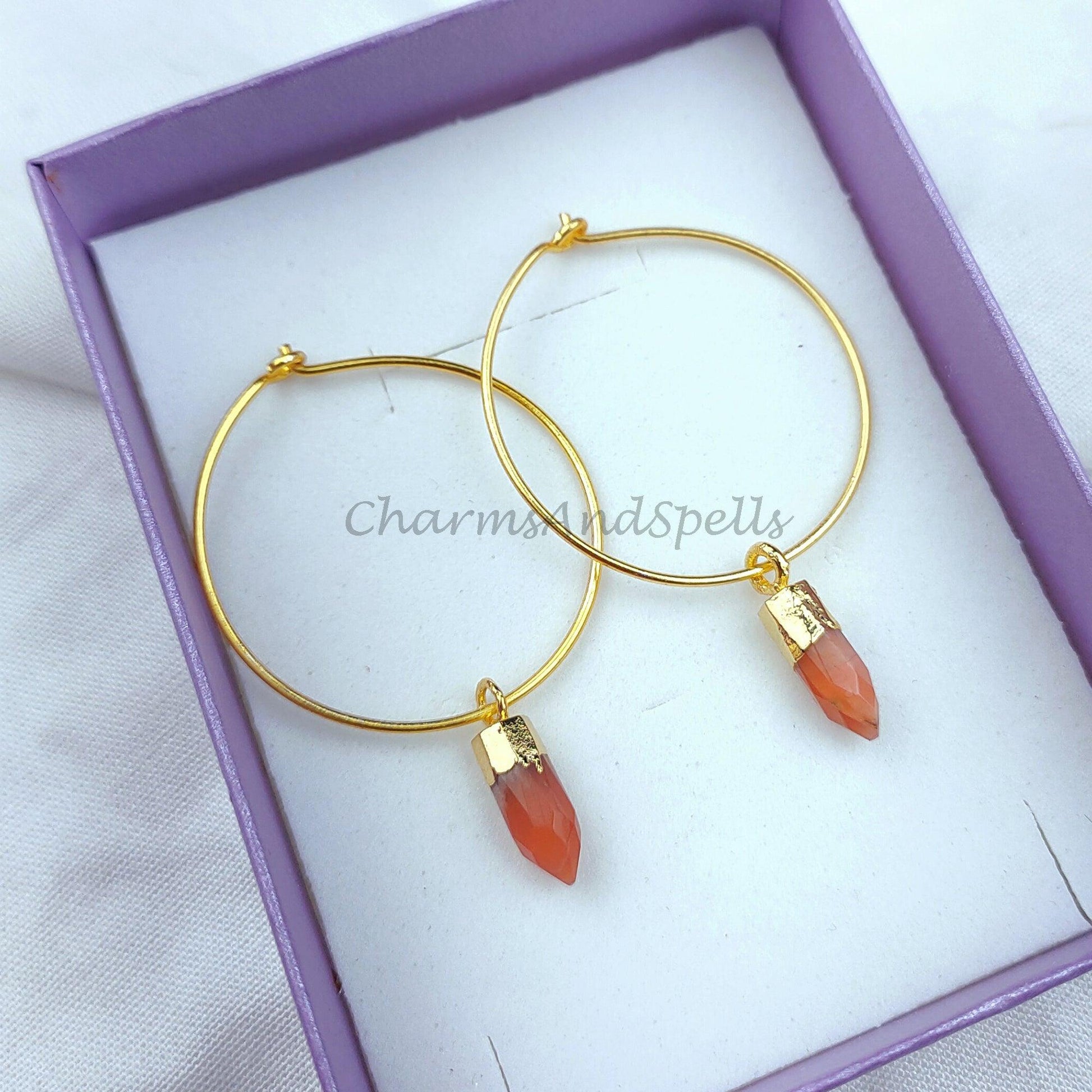 Orange Moonstone Earring, Pencil Earring, Gold Electroplated Earring, Gemstone Earring, Women Earring, Handmade Earring - Charms And Spells