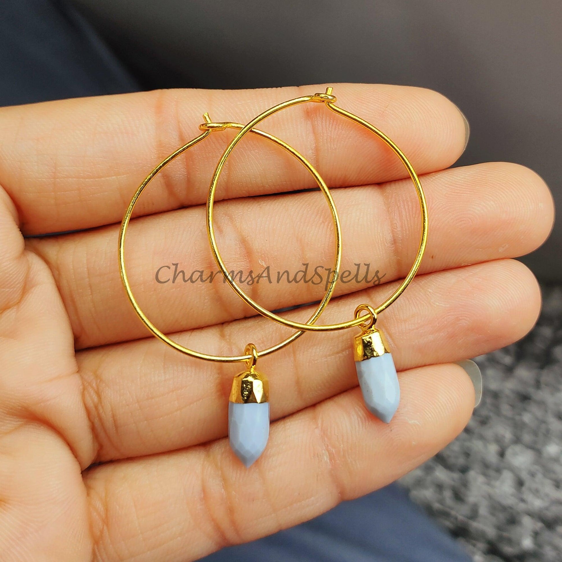 Boulder Opal Earring, Pencil Earring, Handmade Earring, Hoop Earring, Gold Electroplated Earring, Women Earring - Charms And Spells