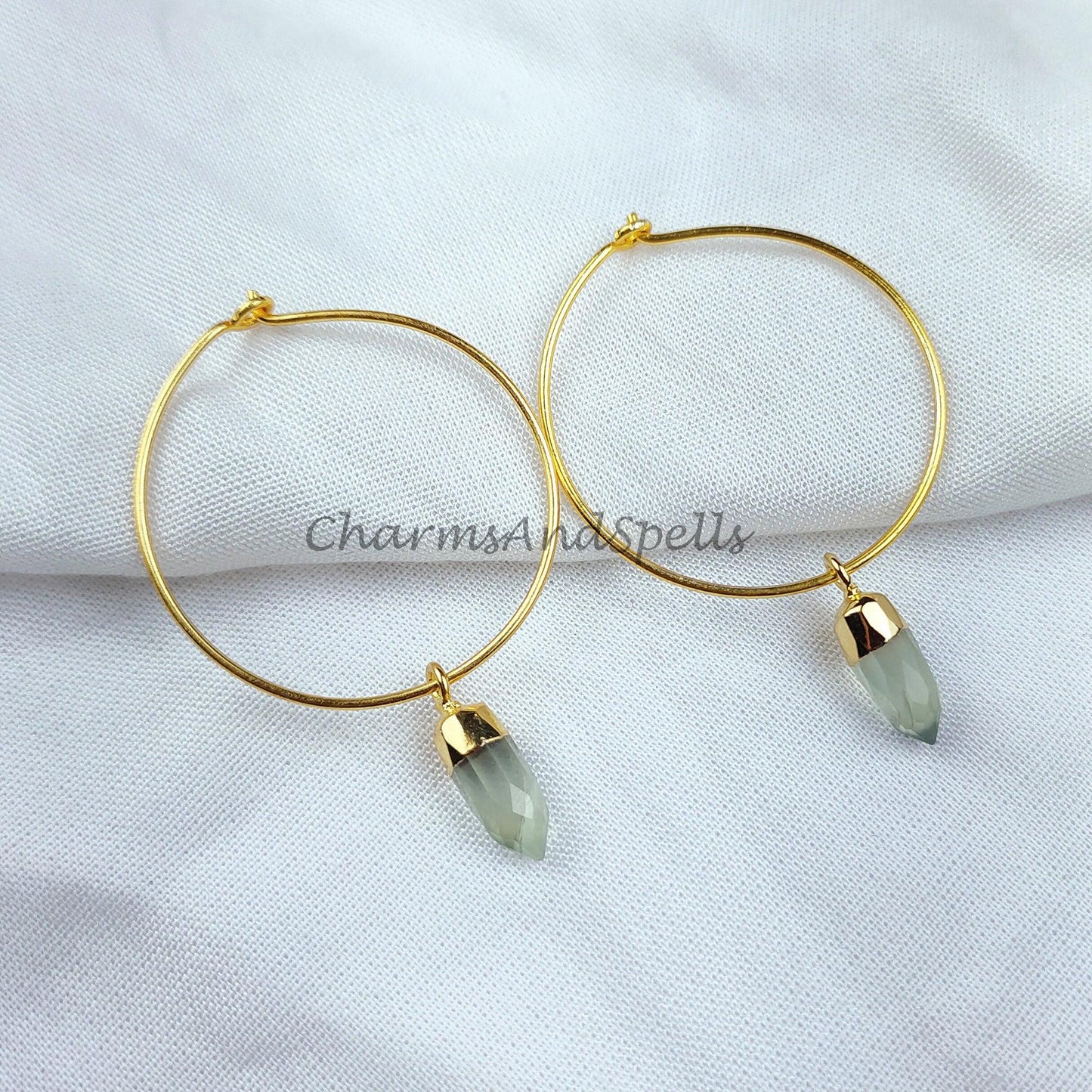 Prehnite Earring, Gemstone Earring, Handmade Earring, Pencil Earring, Gold Electroplated Earring, Women Earring - Charms And Spells