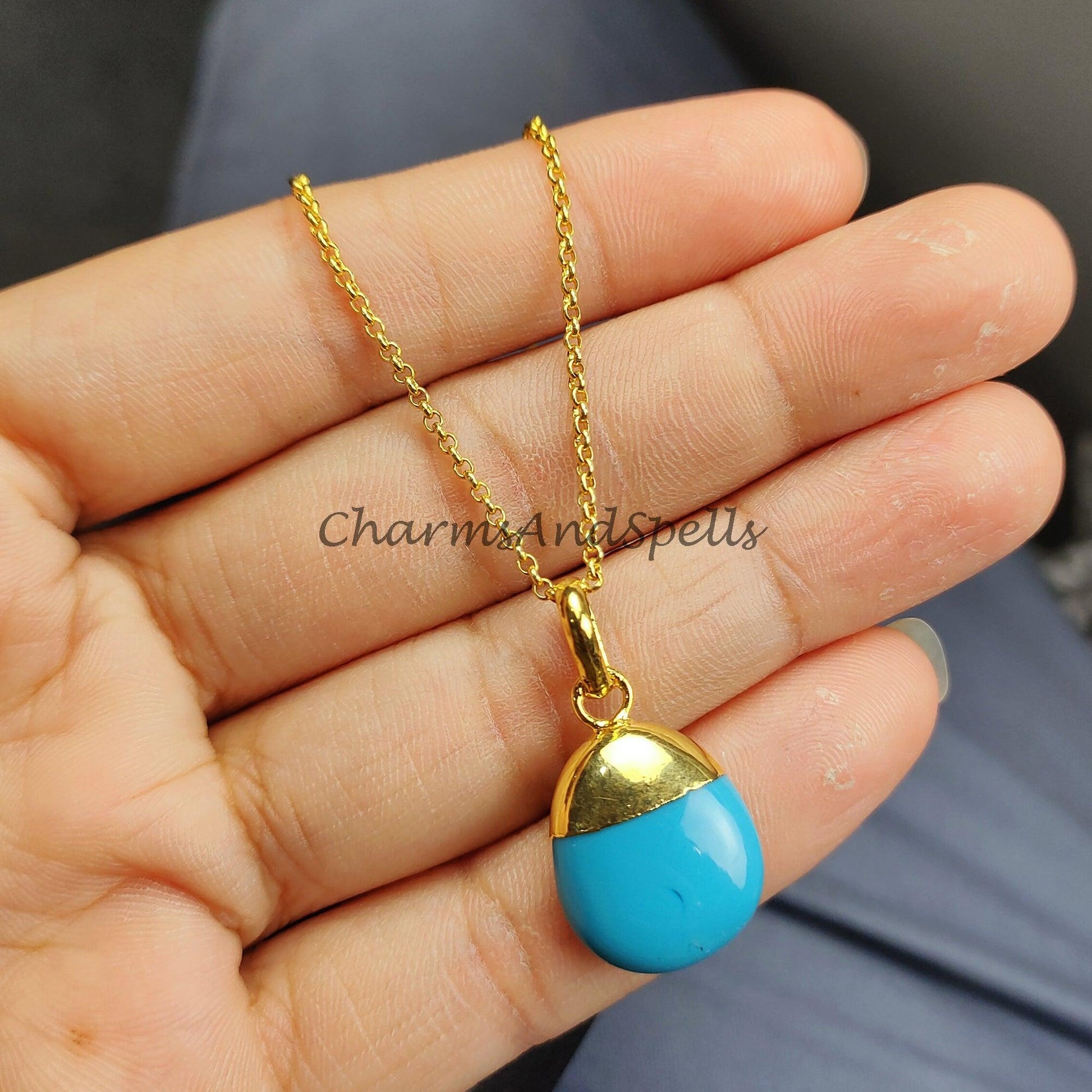 Turquoise Tumble Necklace, Gemstone Necklace, Turquoise, Healing Gift, Protection Stone, Gift for Her, Healing Gemstone - Charms And Spells