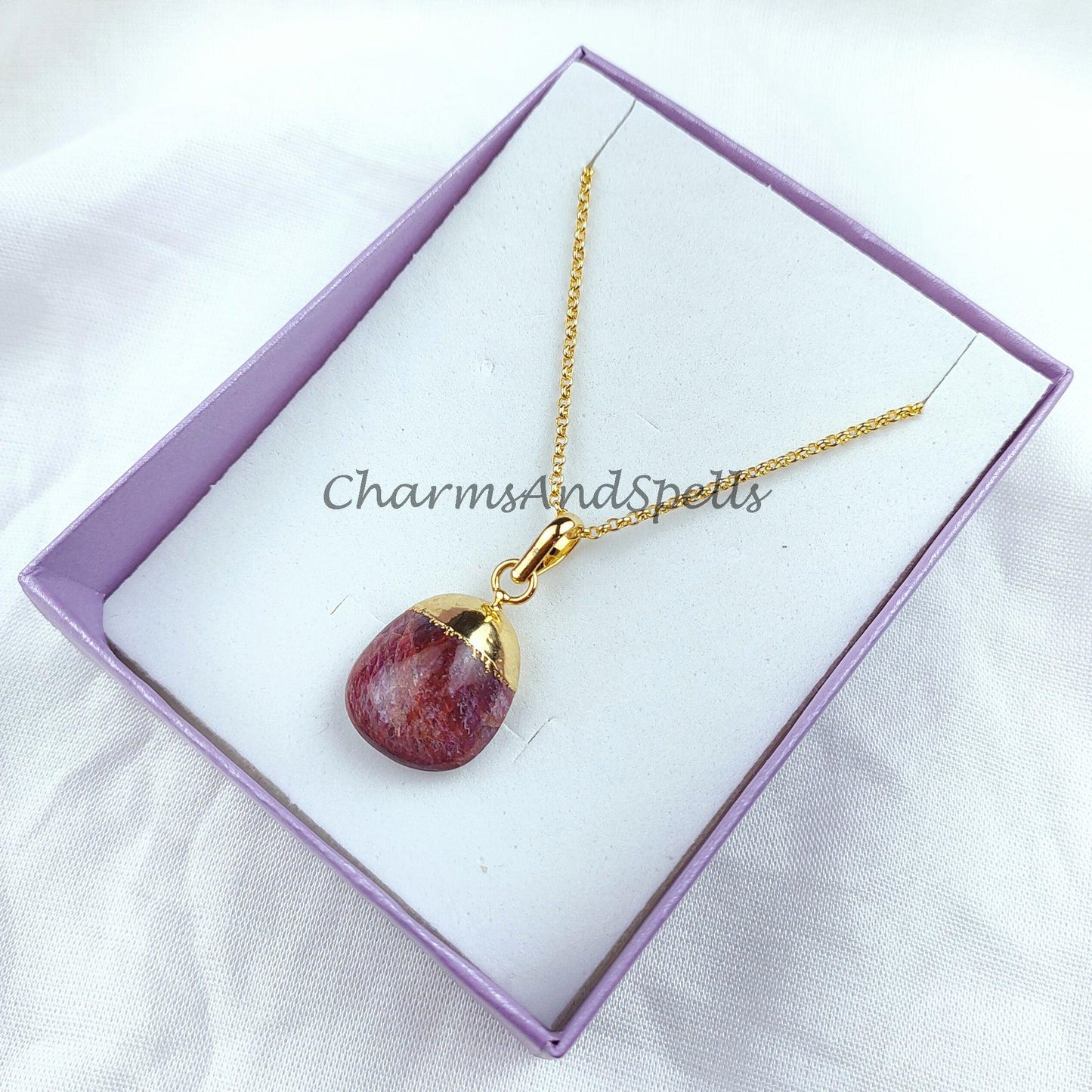 Ruby Necklace For Women, Handmade Tumble Pendant, Electroplated Ruby Pendant, July Birthstone Necklace - Charms And Spells