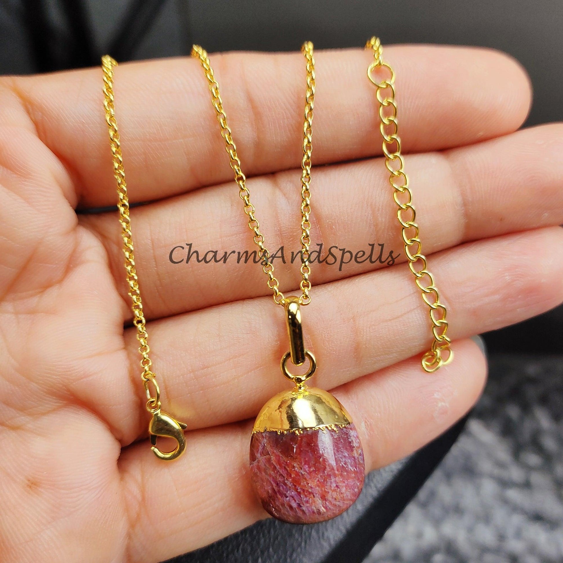 Ruby Necklace For Women, Handmade Tumble Pendant, Electroplated Ruby Pendant, July Birthstone Necklace - Charms And Spells