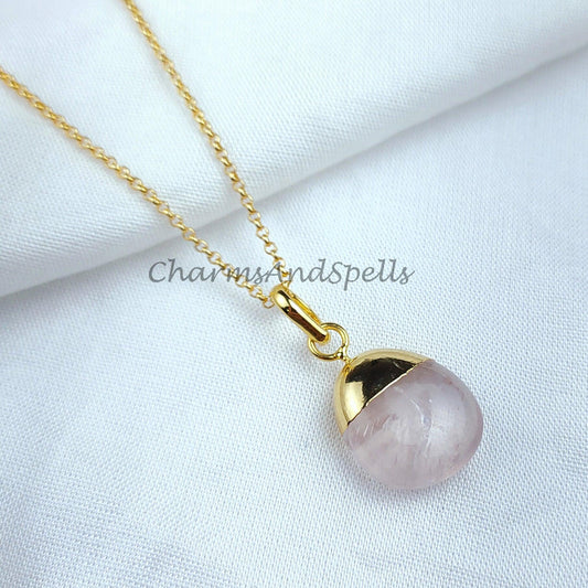 Rose Quartz Necklace Gift For Sister, Electroplated Rose Quartz Pendant, Christmas Gifts For Friends, Healing Crystal Necklace - Charms And Spells