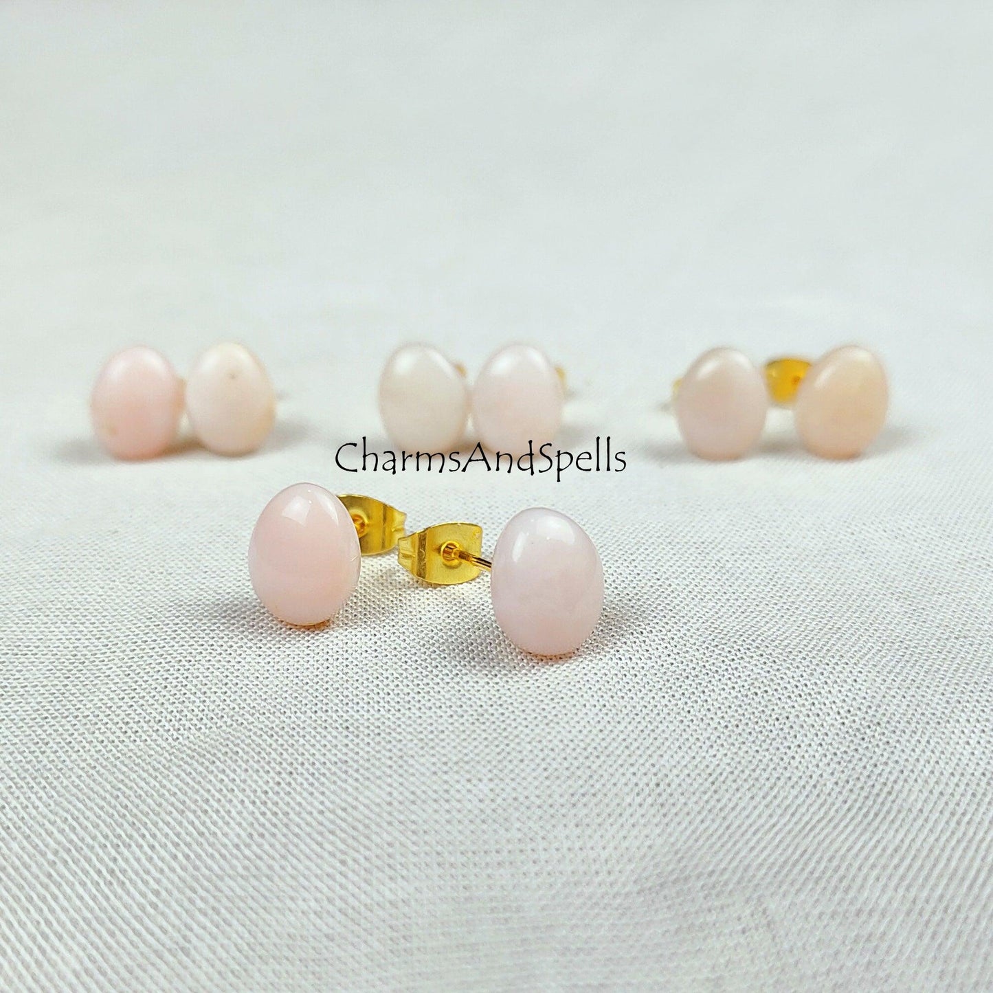 Natural Pink Opal Earrings, Opal Stud Earrings, Pink Stone Jewelry, Gemstone Stud, Ethnic Jewelry, Simple Earrings, Gift For Women - Charms And Spells