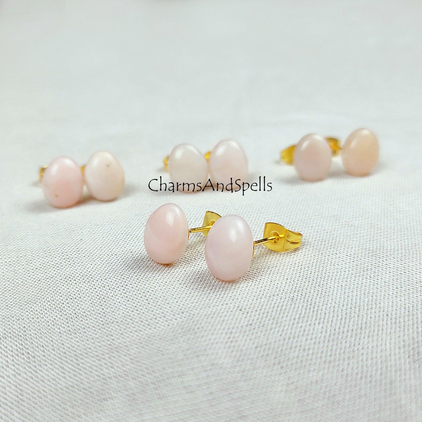 Natural Pink Opal Earrings, Opal Stud Earrings, Pink Stone Jewelry, Gemstone Stud, Ethnic Jewelry, Simple Earrings, Gift For Women - Charms And Spells