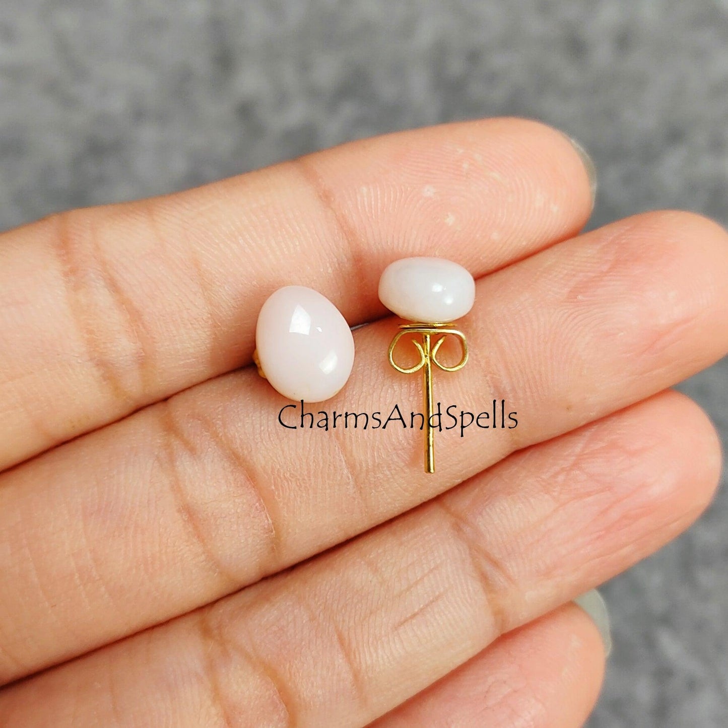 Natural Pink Opal Earrings, Opal Stud Earrings, Pink Stone Jewelry, Gemstone Stud, Ethnic Jewelry, Simple Earrings, Gift For Women - Charms And Spells