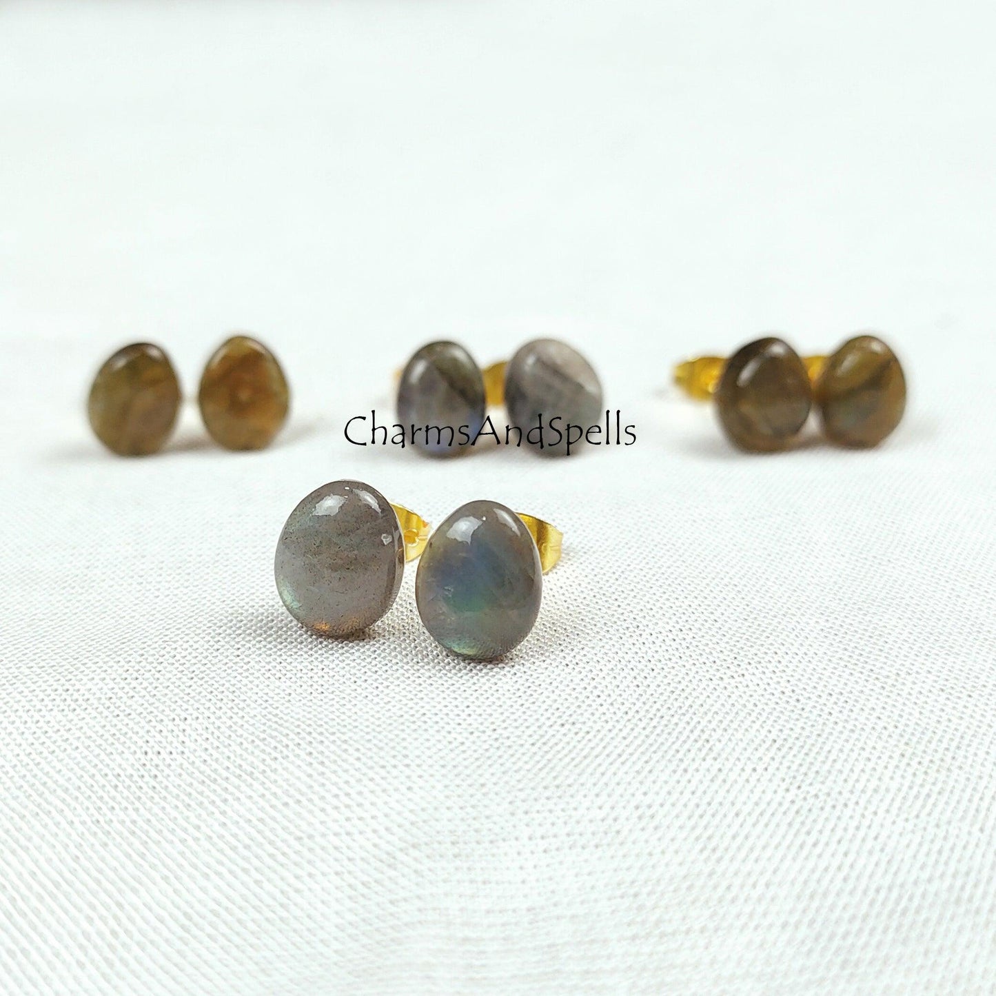 Labradorite stud earrings, Labradorite jewelry, 14k Gold Plated Labradorite studs, Ethnic Earrings, Dainty Studs, Woman earrings - Charms And Spells