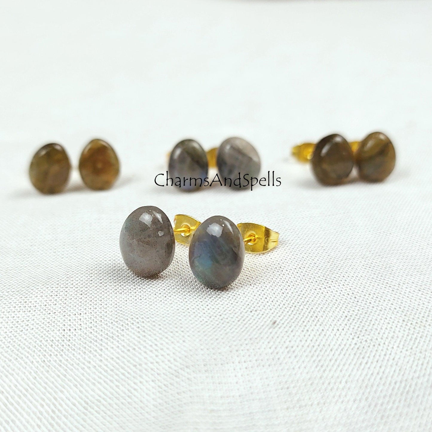 Labradorite stud earrings, Labradorite jewelry, 14k Gold Plated Labradorite studs, Ethnic Earrings, Dainty Studs, Woman earrings - Charms And Spells