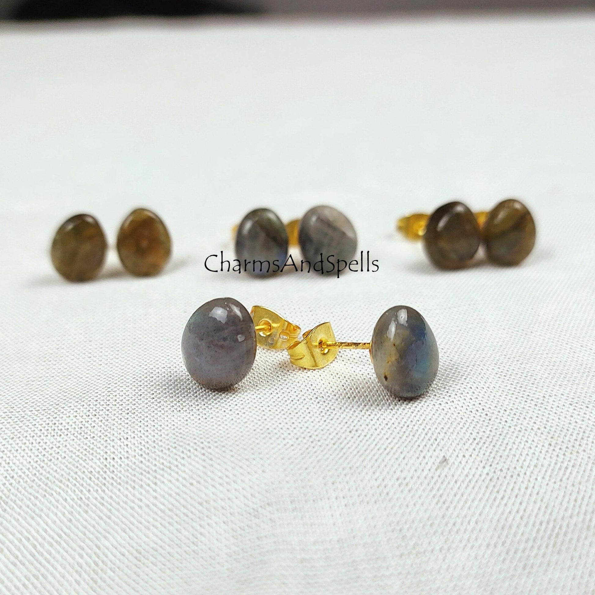 Labradorite stud earrings, Labradorite jewelry, 14k Gold Plated Labradorite studs, Ethnic Earrings, Dainty Studs, Woman earrings - Charms And Spells