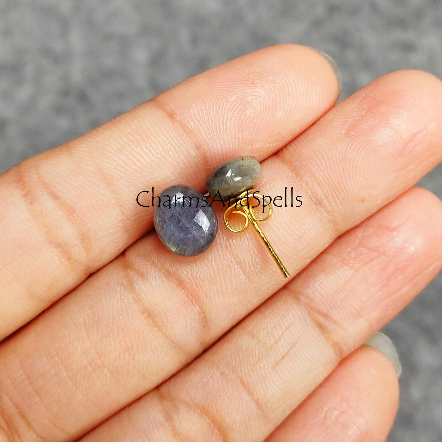 Labradorite stud earrings, Labradorite jewelry, 14k Gold Plated Labradorite studs, Ethnic Earrings, Dainty Studs, Woman earrings - Charms And Spells