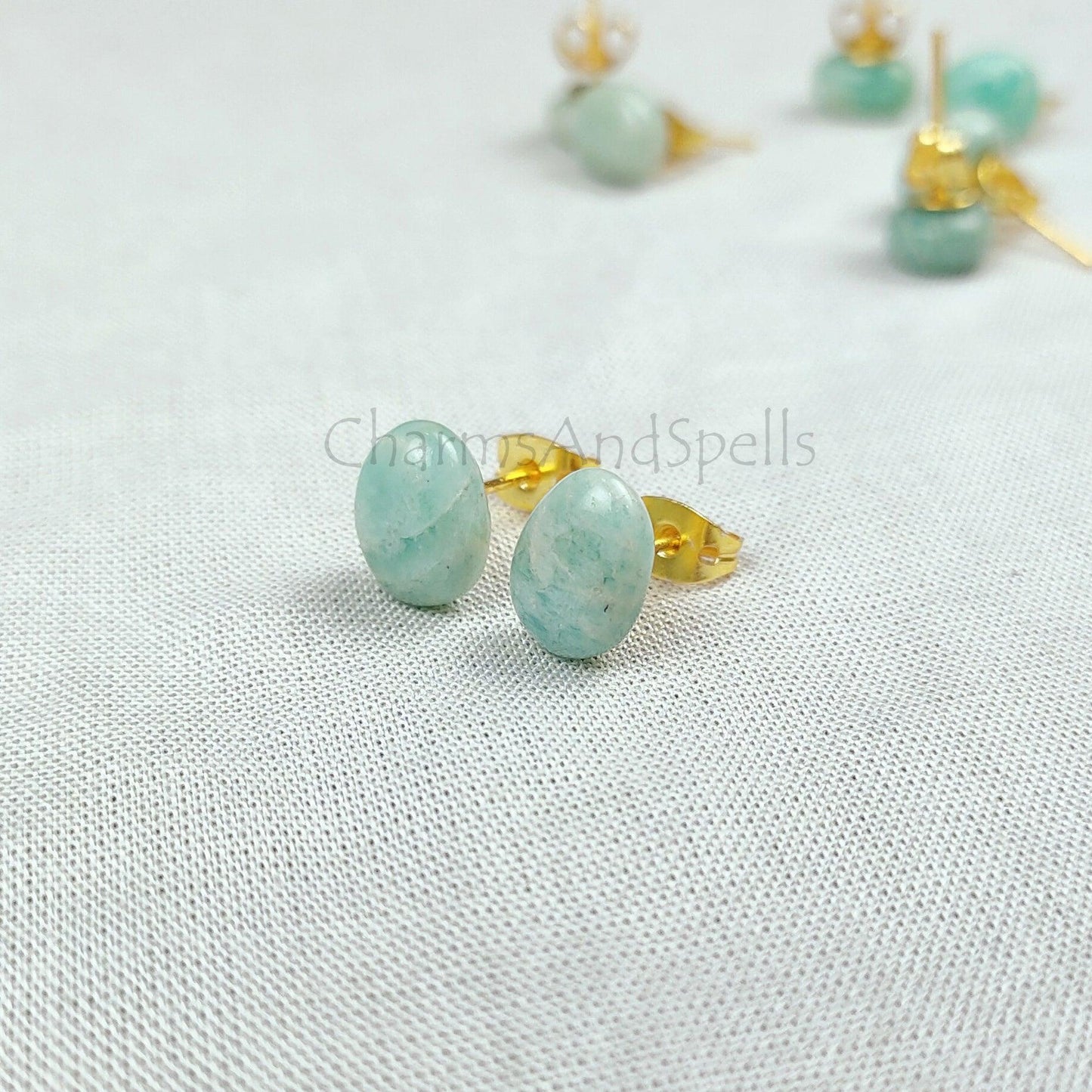 Amazonite Earring, Gemstone Stud Ear Post, Oval Amazonite, Healing Earrings, Bohemian Jewelry, Gift For Woman, Amazonite Jewelry - Charms And Spells