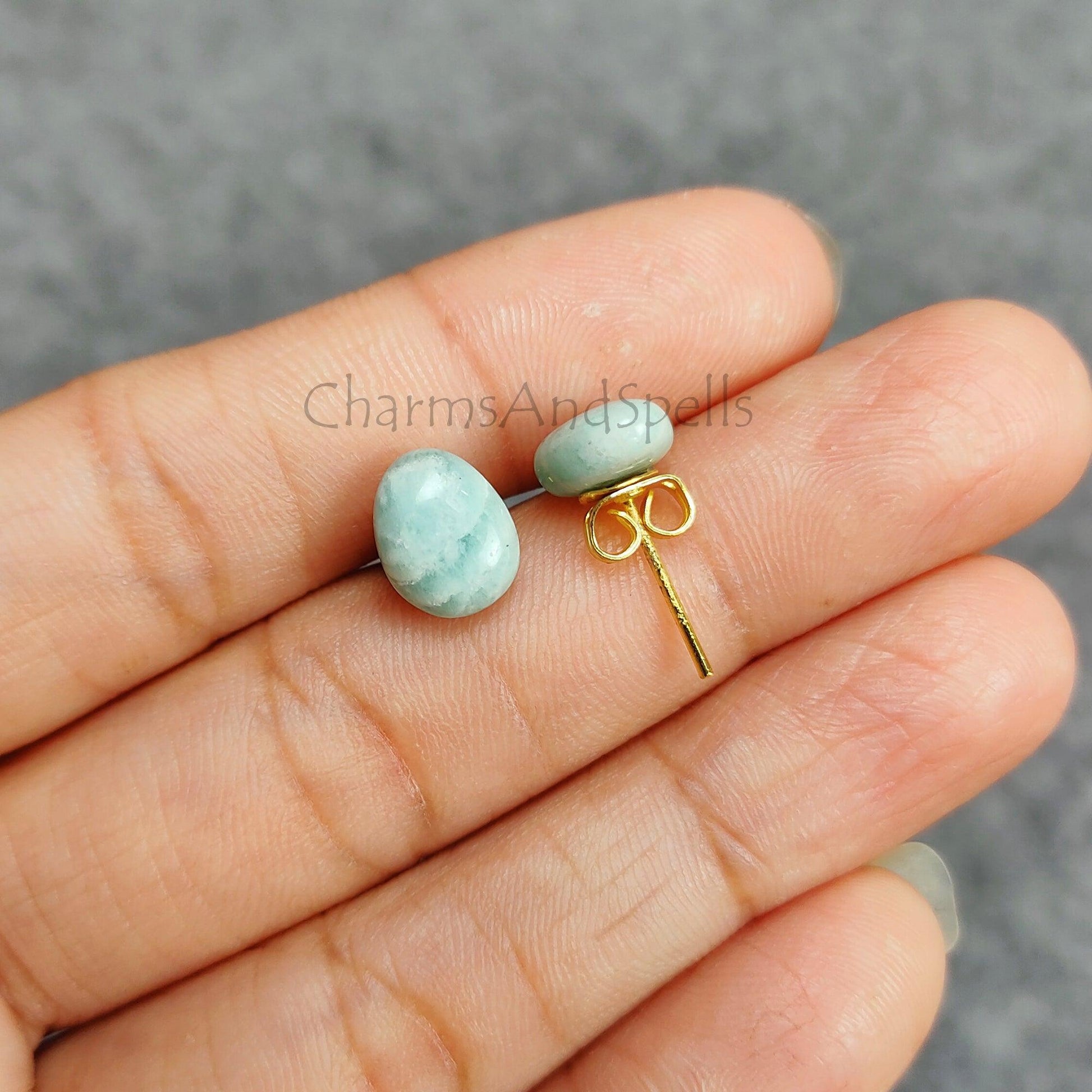 Amazonite Earring, Gemstone Stud Ear Post, Oval Amazonite, Healing Earrings, Bohemian Jewelry, Gift For Woman, Amazonite Jewelry - Charms And Spells