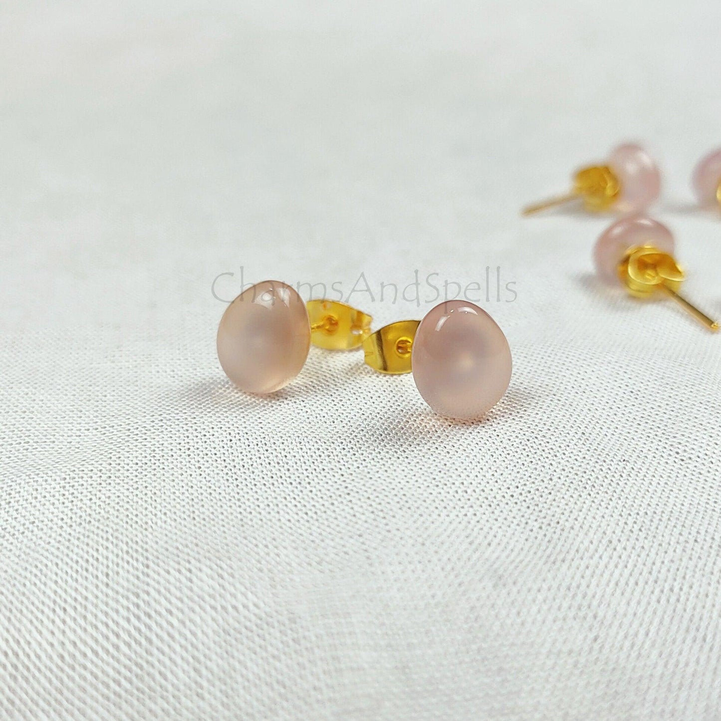 Rose Quartz Stud Earrings, Dainty Gemstone Earrings, Healing Love Crystal Jewelry, Oval Stone Earrings, Gift for Her - Charms And Spells