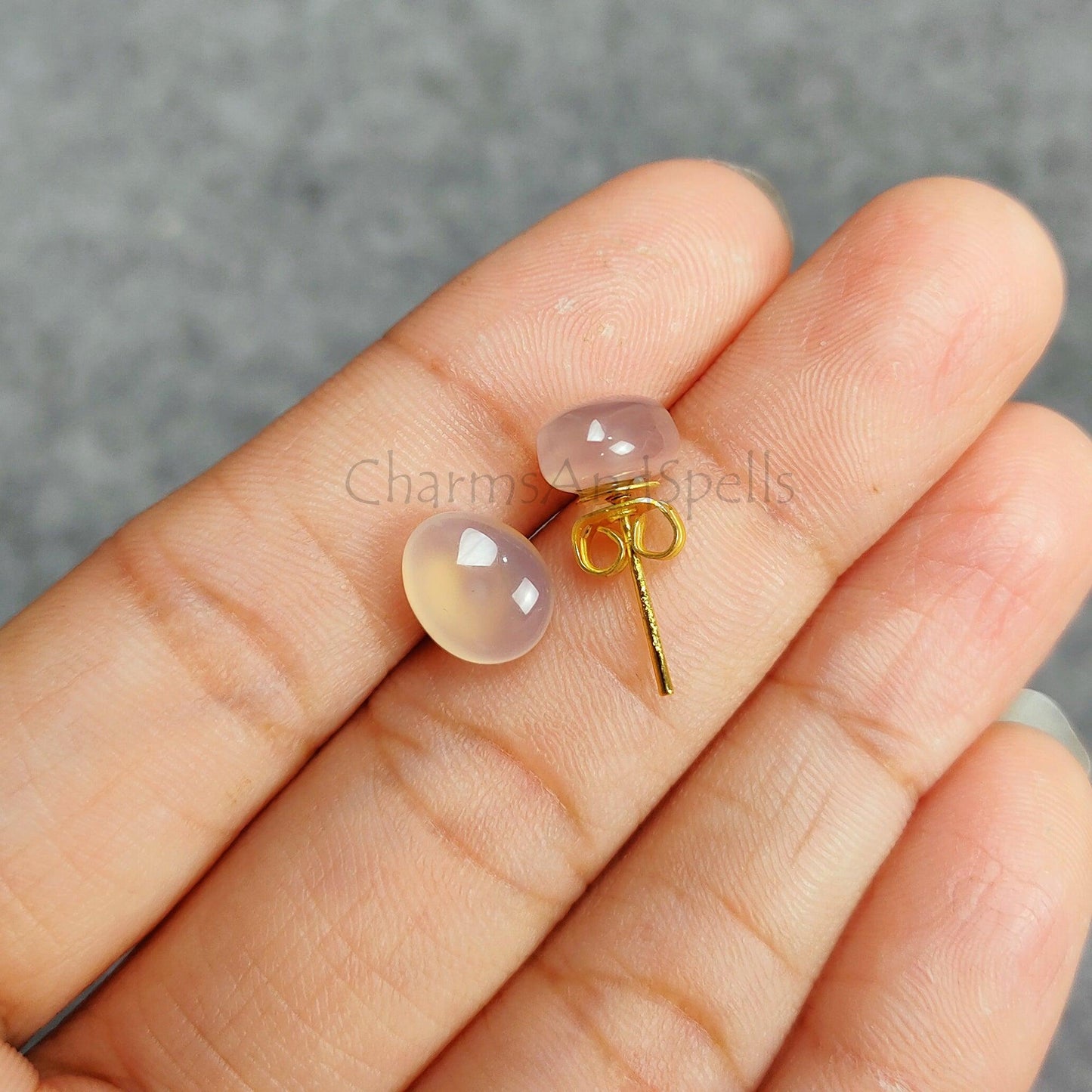 Rose Quartz Stud Earrings, Dainty Gemstone Earrings, Healing Love Crystal Jewelry, Oval Stone Earrings, Gift for Her - Charms And Spells