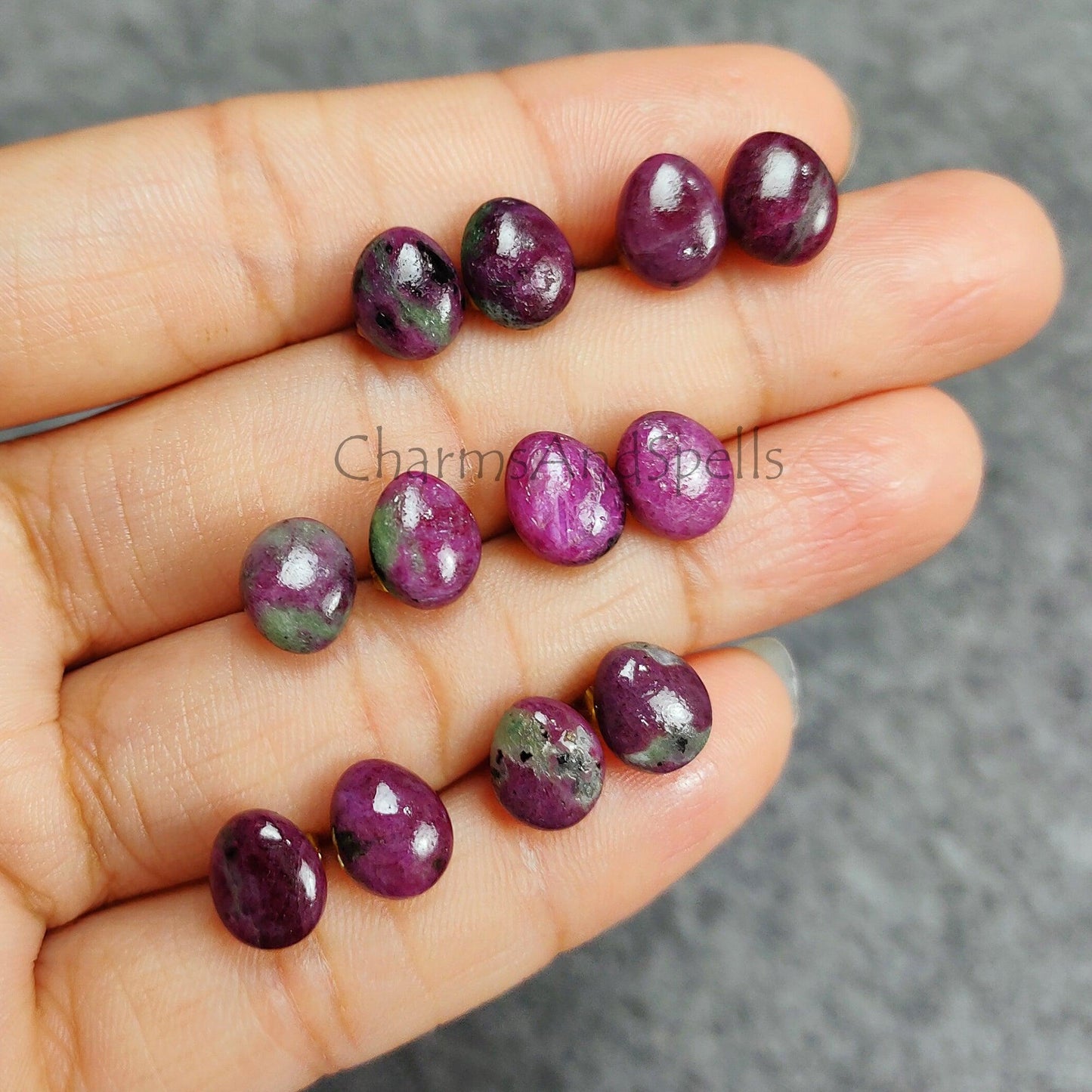 Ruby Zoisite Studs, Small Oval Stud Earrings for Men or Women, Unisex Simple Jewelry, Anyolite, Purple and Green, Gift For Woman - Charms And Spells