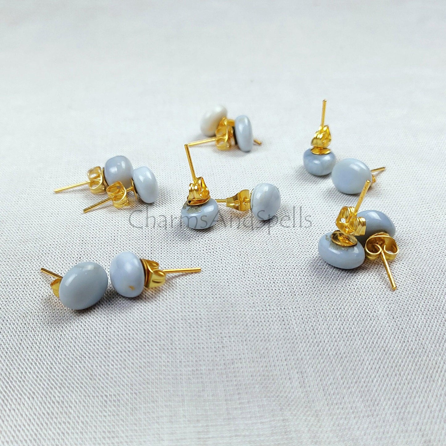 Blue Boulder Opal Earrings, Blue Opal stud, Blue Stud earrings, Gold Plated Opal Earrings, Gift For Woman, Dainty Opal Earrings - Charms And Spells