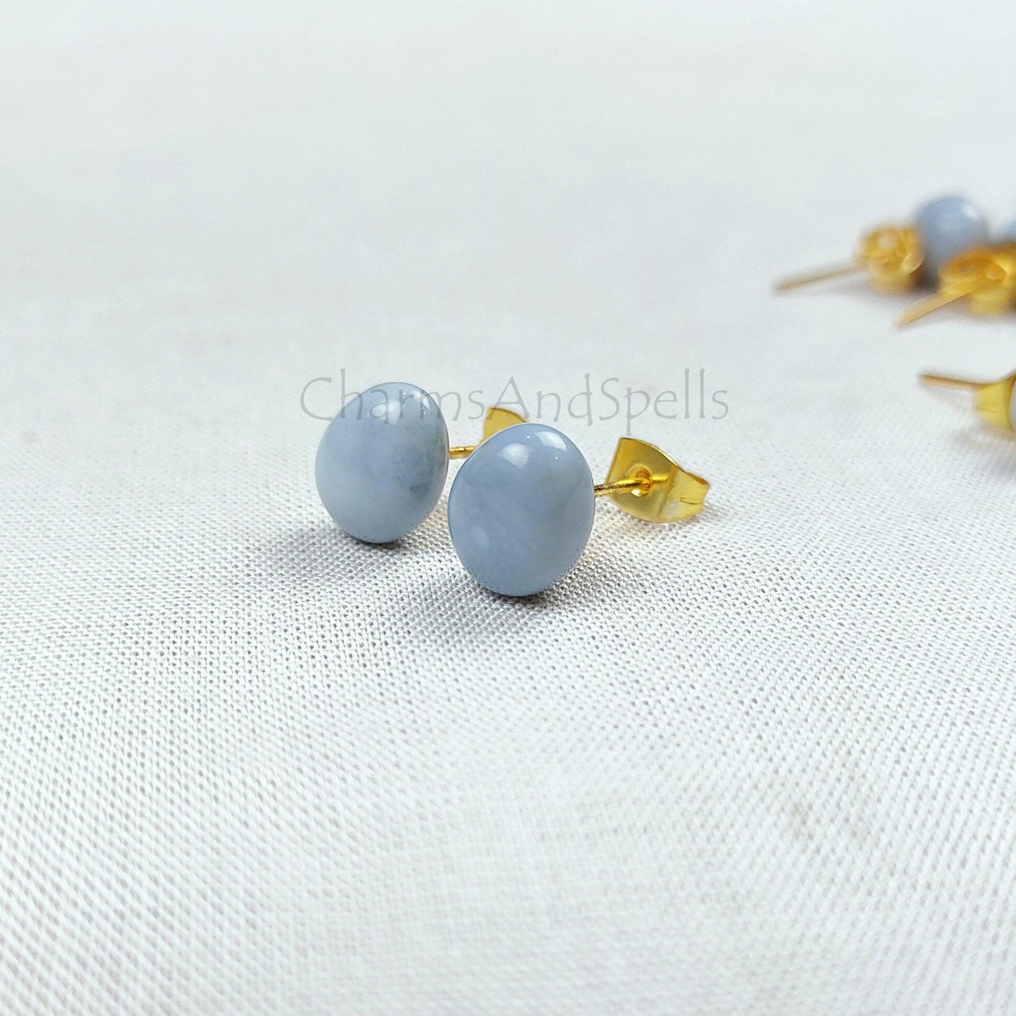 Blue Boulder Opal Earrings, Blue Opal stud, Blue Stud earrings, Gold Plated Opal Earrings, Gift For Woman, Dainty Opal Earrings - Charms And Spells