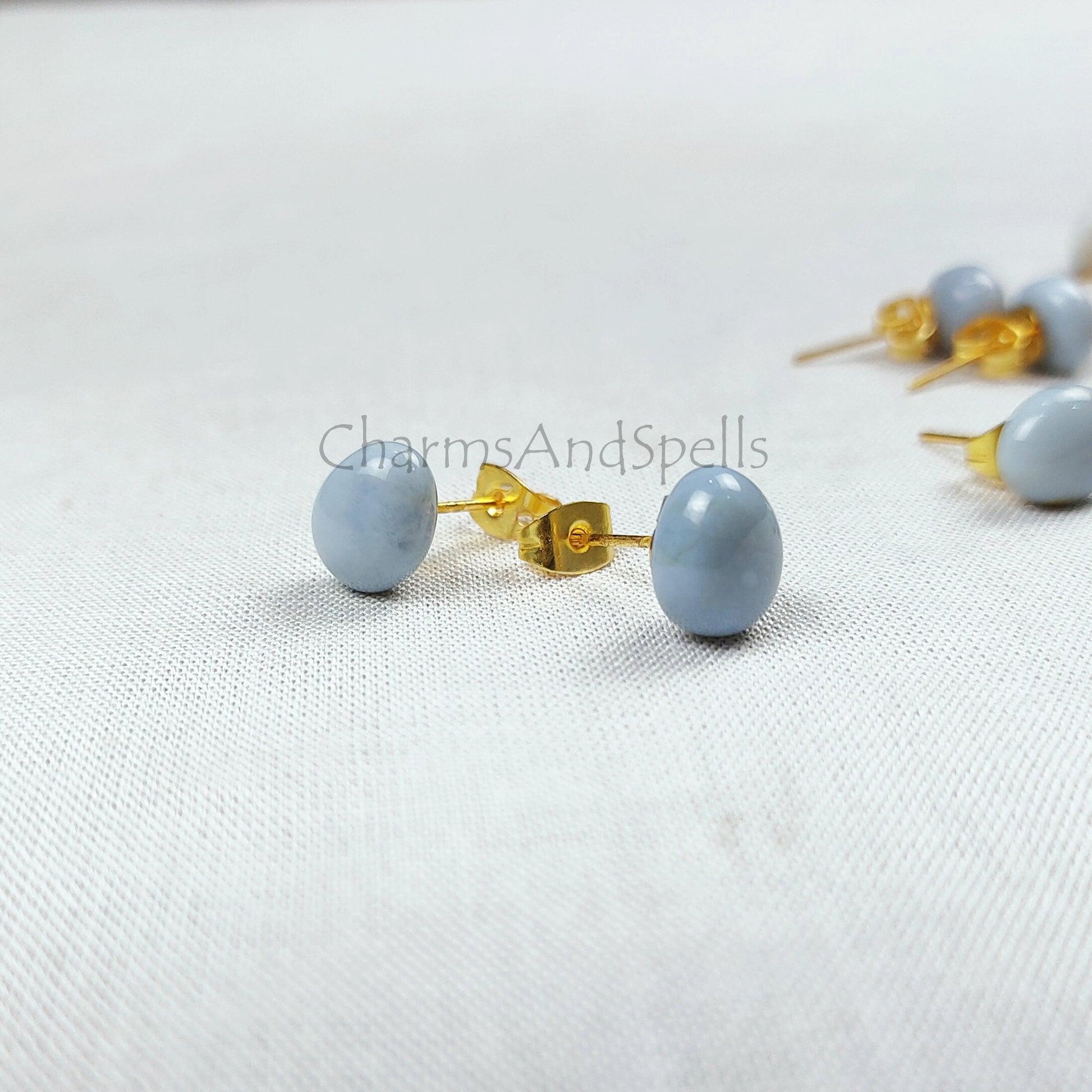 Blue Boulder Opal Earrings, Blue Opal stud, Blue Stud earrings, Gold Plated Opal Earrings, Gift For Woman, Dainty Opal Earrings - Charms And Spells