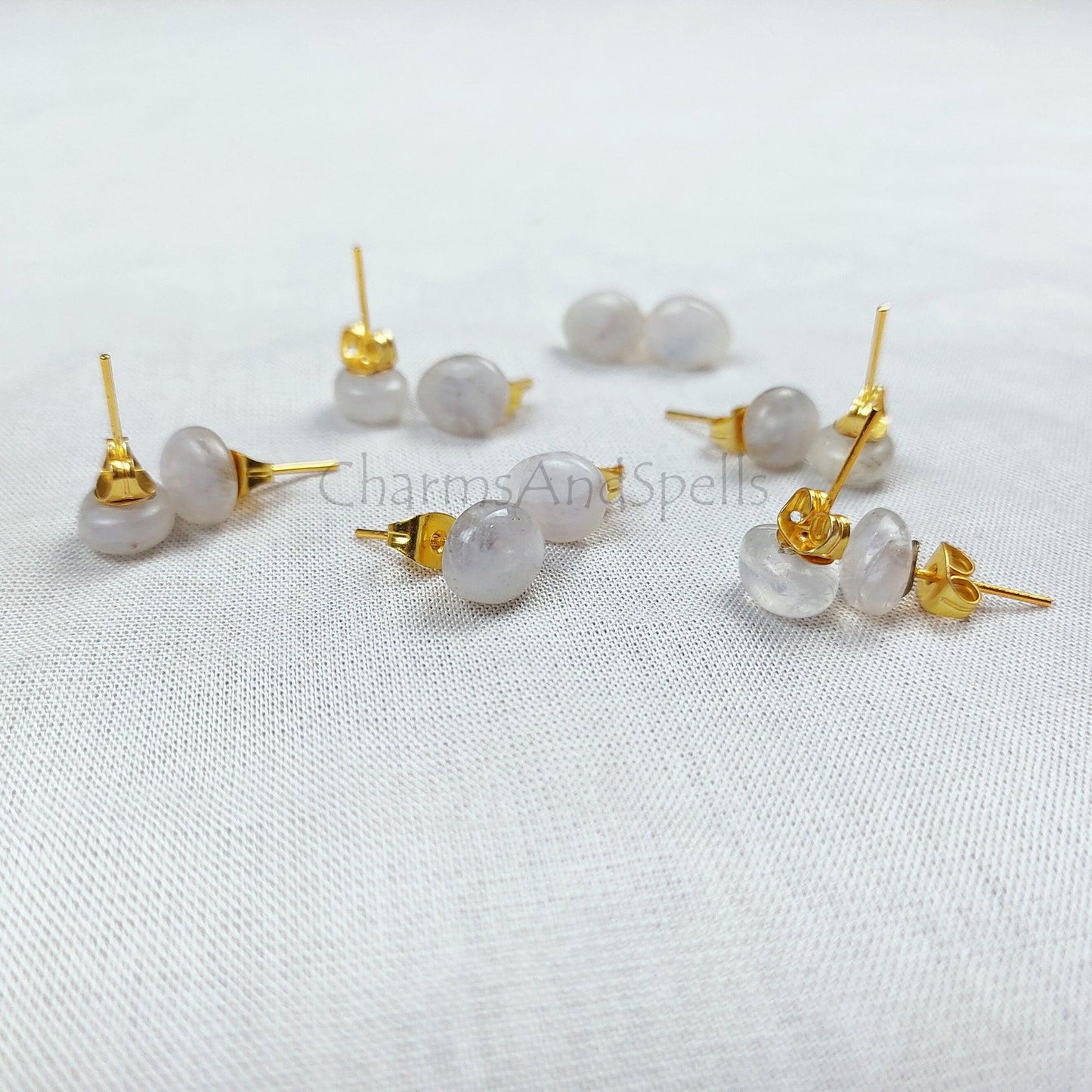 Rainbow Moonstone Stud Earrings, Moonstone Earrings, June Birthstone Earrings, Gold Plated Studs, Woman Earrings, Gifts For Her - Charms And Spells