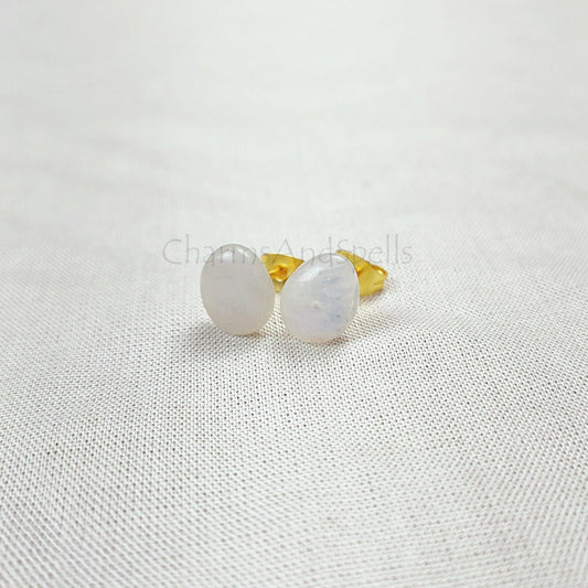 Rainbow Moonstone Stud Earrings, Moonstone Earrings, June Birthstone Earrings, Gold Plated Studs, Woman Earrings, Gifts For Her - Charms And Spells