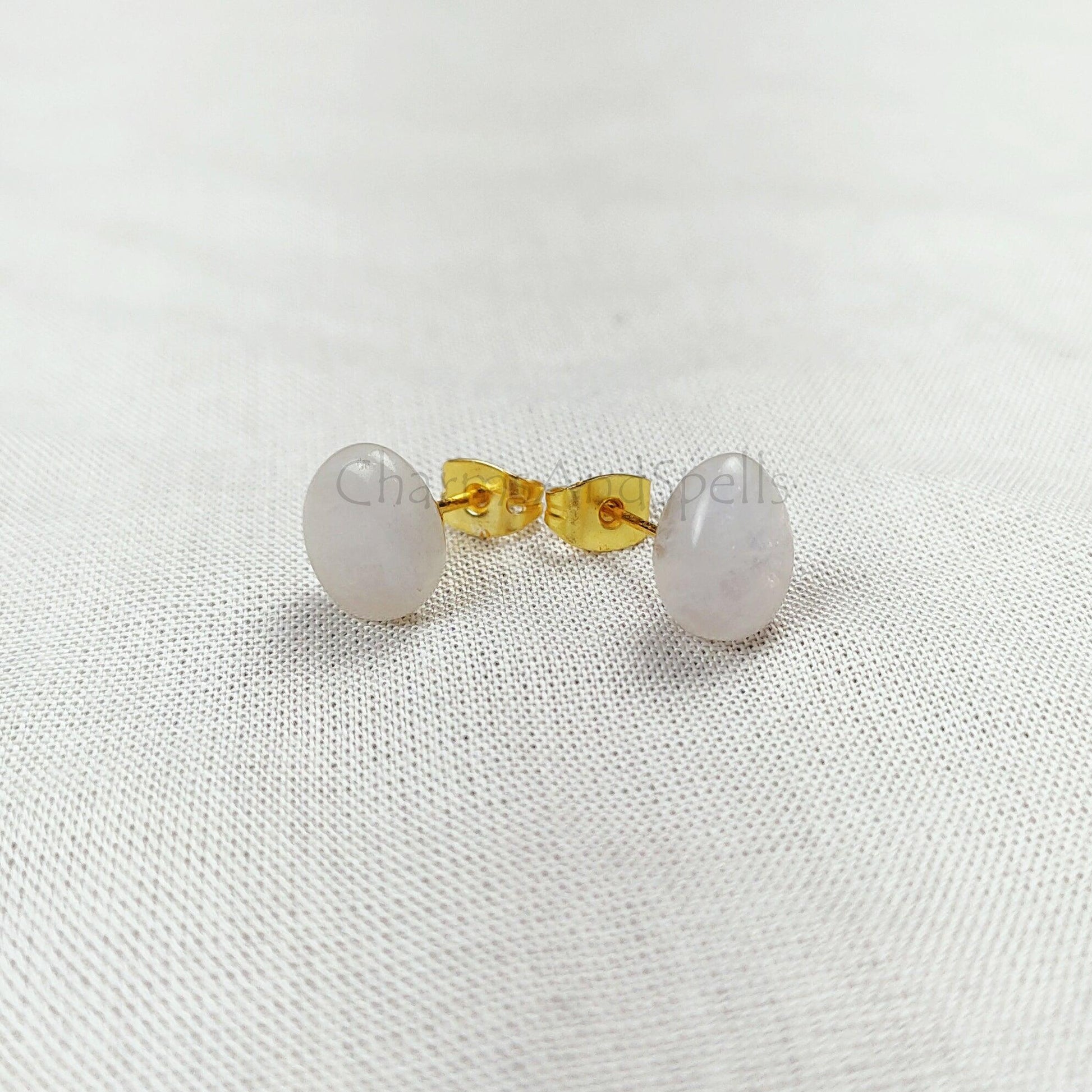 Rainbow Moonstone Stud Earrings, Moonstone Earrings, June Birthstone Earrings, Gold Plated Studs, Woman Earrings, Gifts For Her - Charms And Spells