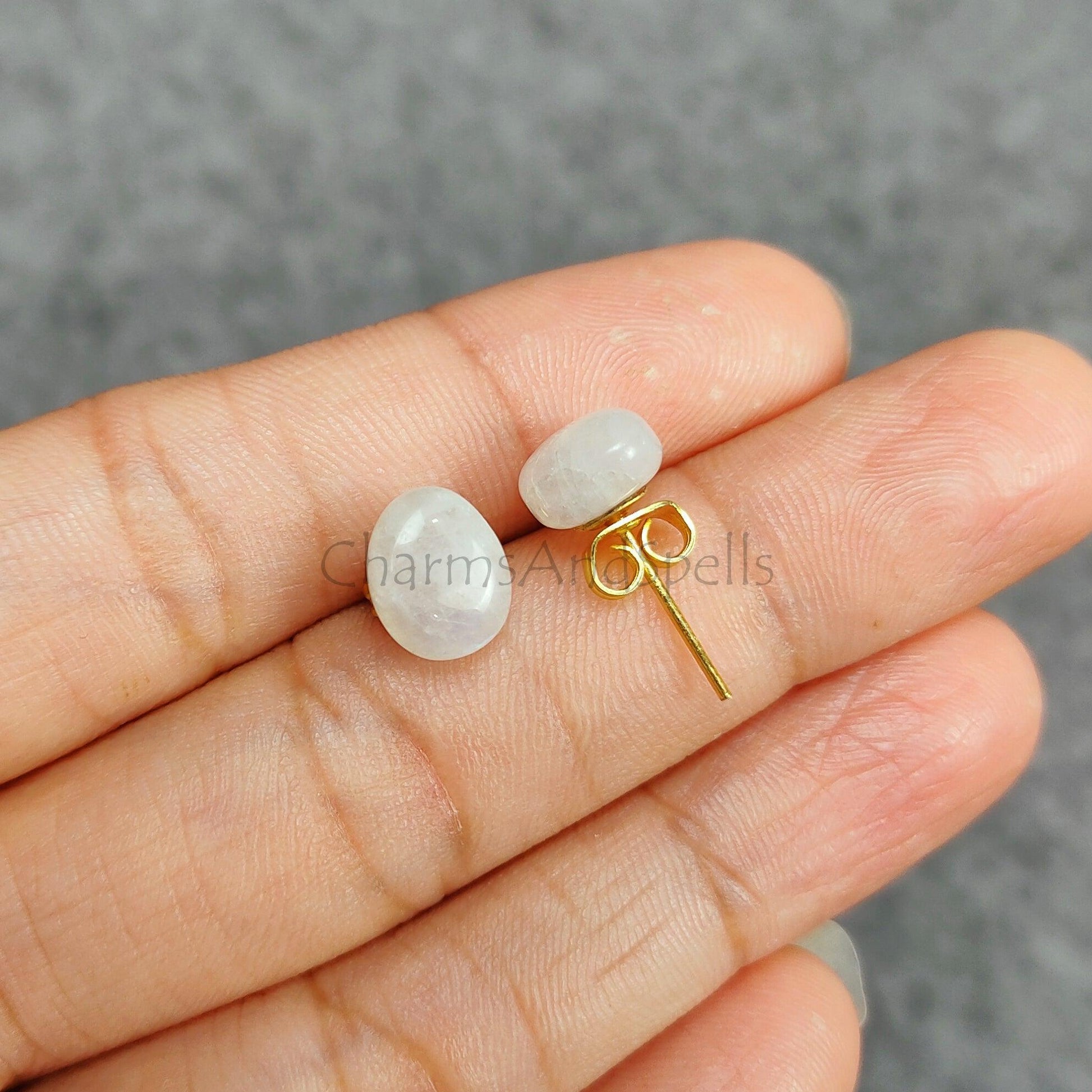 Rainbow Moonstone Stud Earrings, Moonstone Earrings, June Birthstone Earrings, Gold Plated Studs, Woman Earrings, Gifts For Her - Charms And Spells