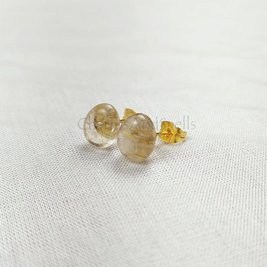 Golden rutile stud earrings, Vintage look push back stud earrings, Woman earrings, 14K gold plated earrings, Dainty Earrings - Charms And Spells