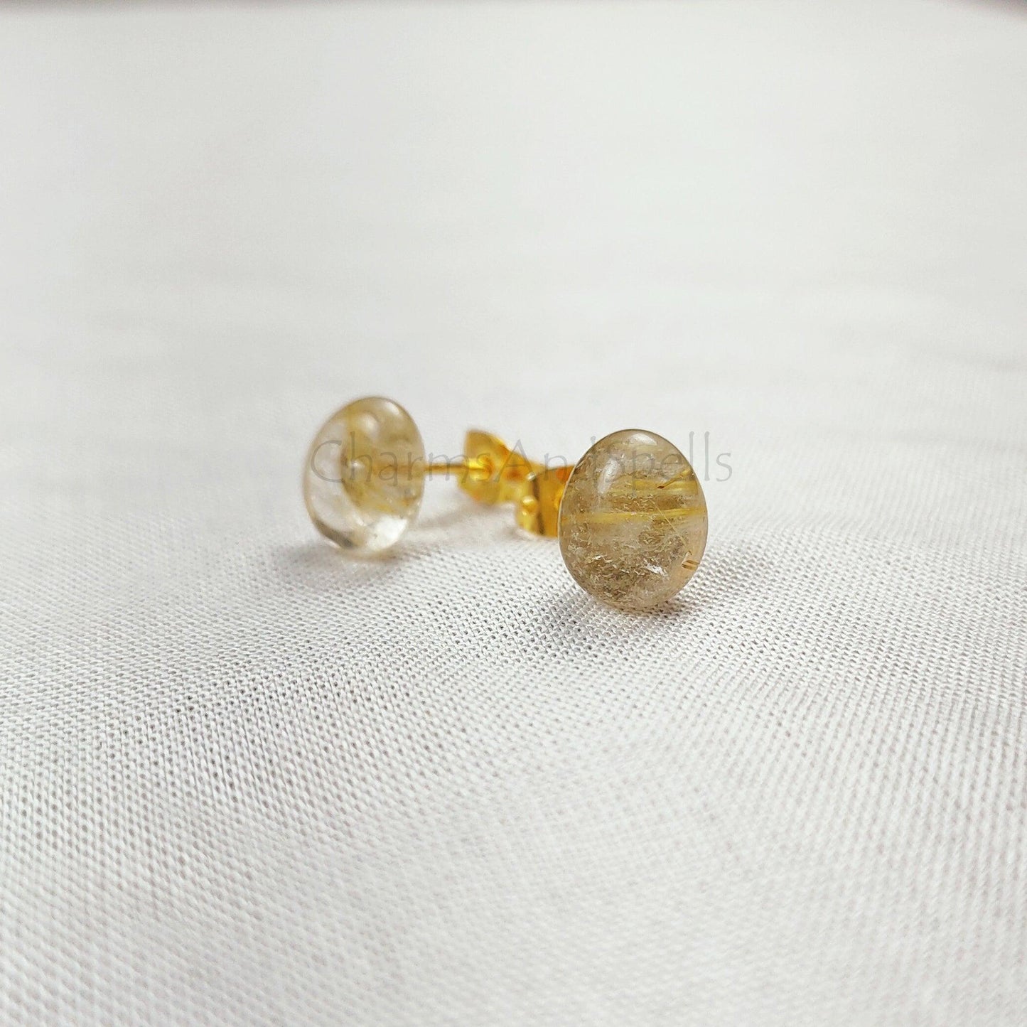 Golden rutile stud earrings, Vintage look push back stud earrings, Woman earrings, 14K gold plated earrings, Dainty Earrings - Charms And Spells