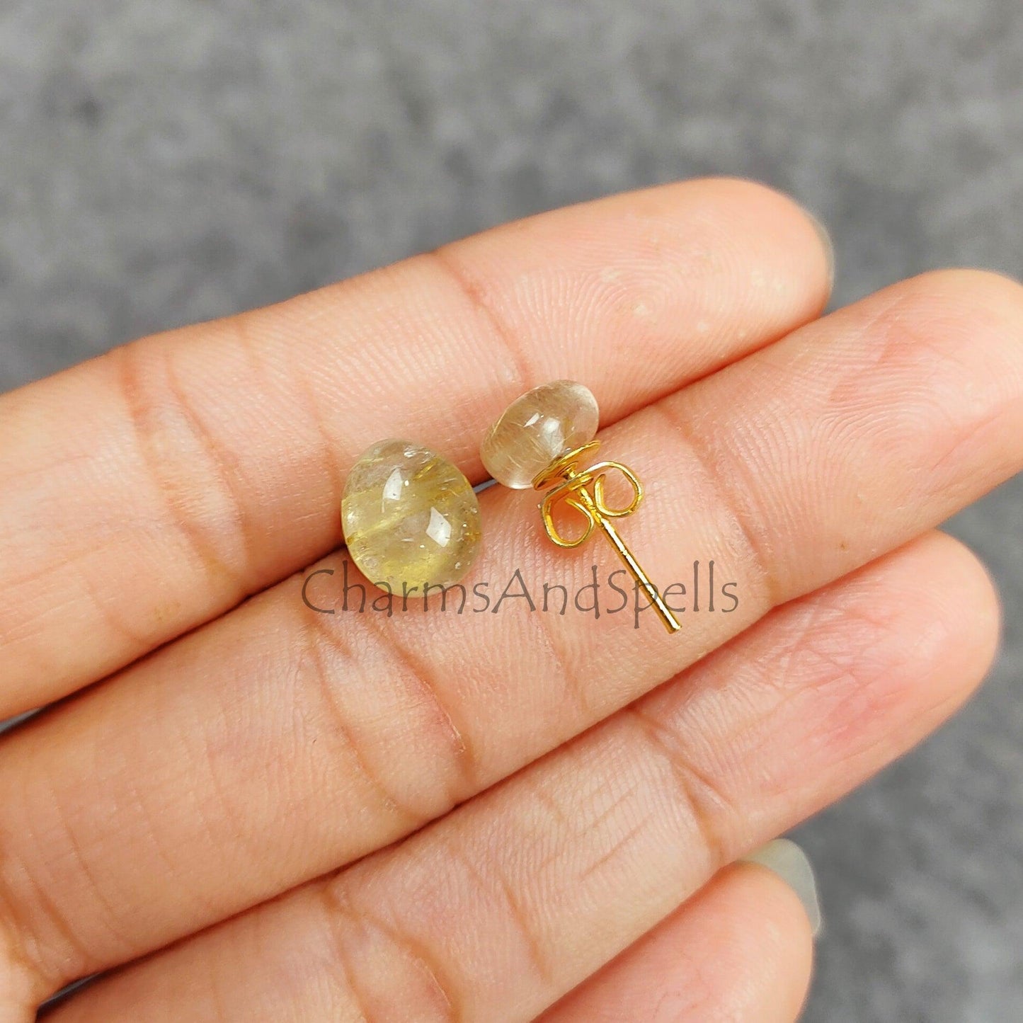 Golden rutile stud earrings, Vintage look push back stud earrings, Woman earrings, 14K gold plated earrings, Dainty Earrings - Charms And Spells