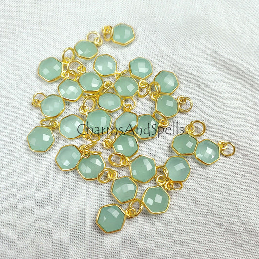 Hexagon Shape Chalcedony Pendant, Minimalist Jewelry, Gold Plated Pendant, Gift For Daughter, Aqua Chalcedony Jewelry - Charms And Spells