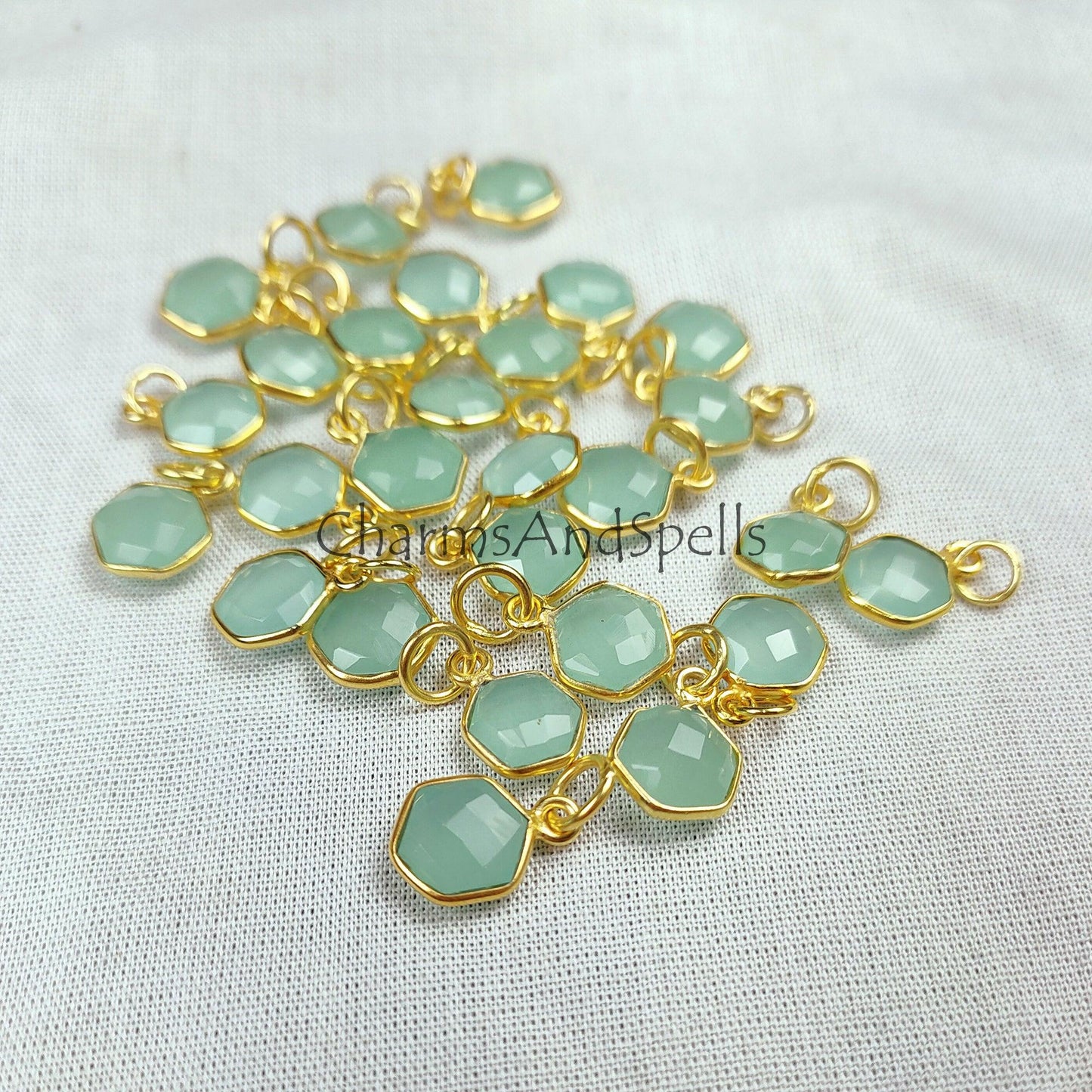 Hexagon Shape Chalcedony Pendant, Minimalist Jewelry, Gold Plated Pendant, Gift For Daughter, Aqua Chalcedony Jewelry - Charms And Spells