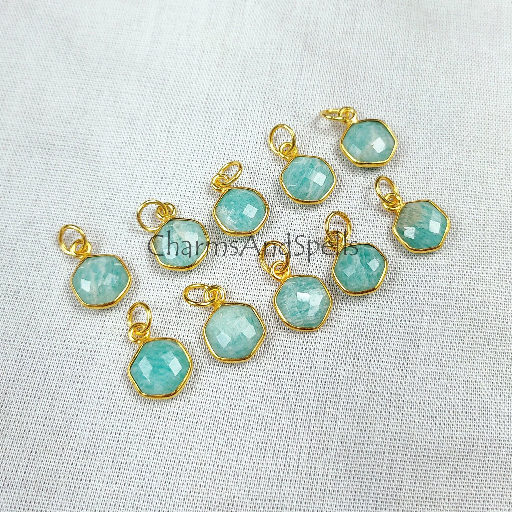 Natural Amazonite Pendant, Gold Plated Pendant, Hexagon Shape Amazonite Jewelry, Minimalist Jewelry, Gift For Wife, Wedding Jewelry - Charms And Spells