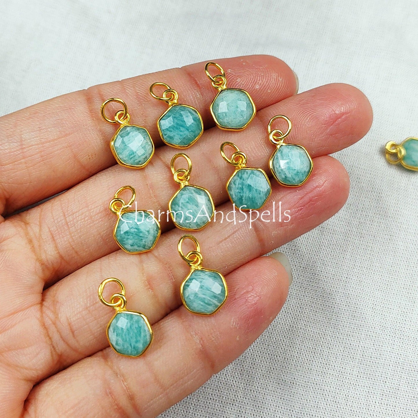 Natural Amazonite Pendant, Gold Plated Pendant, Hexagon Shape Amazonite Jewelry, Minimalist Jewelry, Gift For Wife, Wedding Jewelry - Charms And Spells